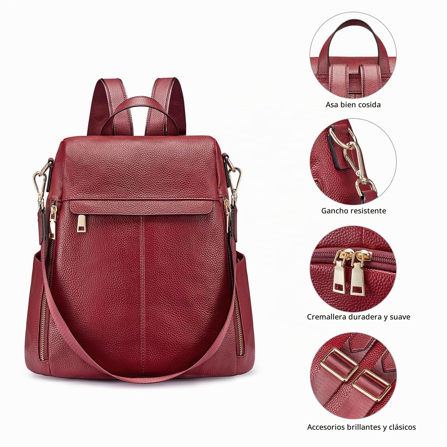 Kattee Mochila antirrobo para mujer, bolso de hombro de piel auténtica, bolsos de moda para mujer