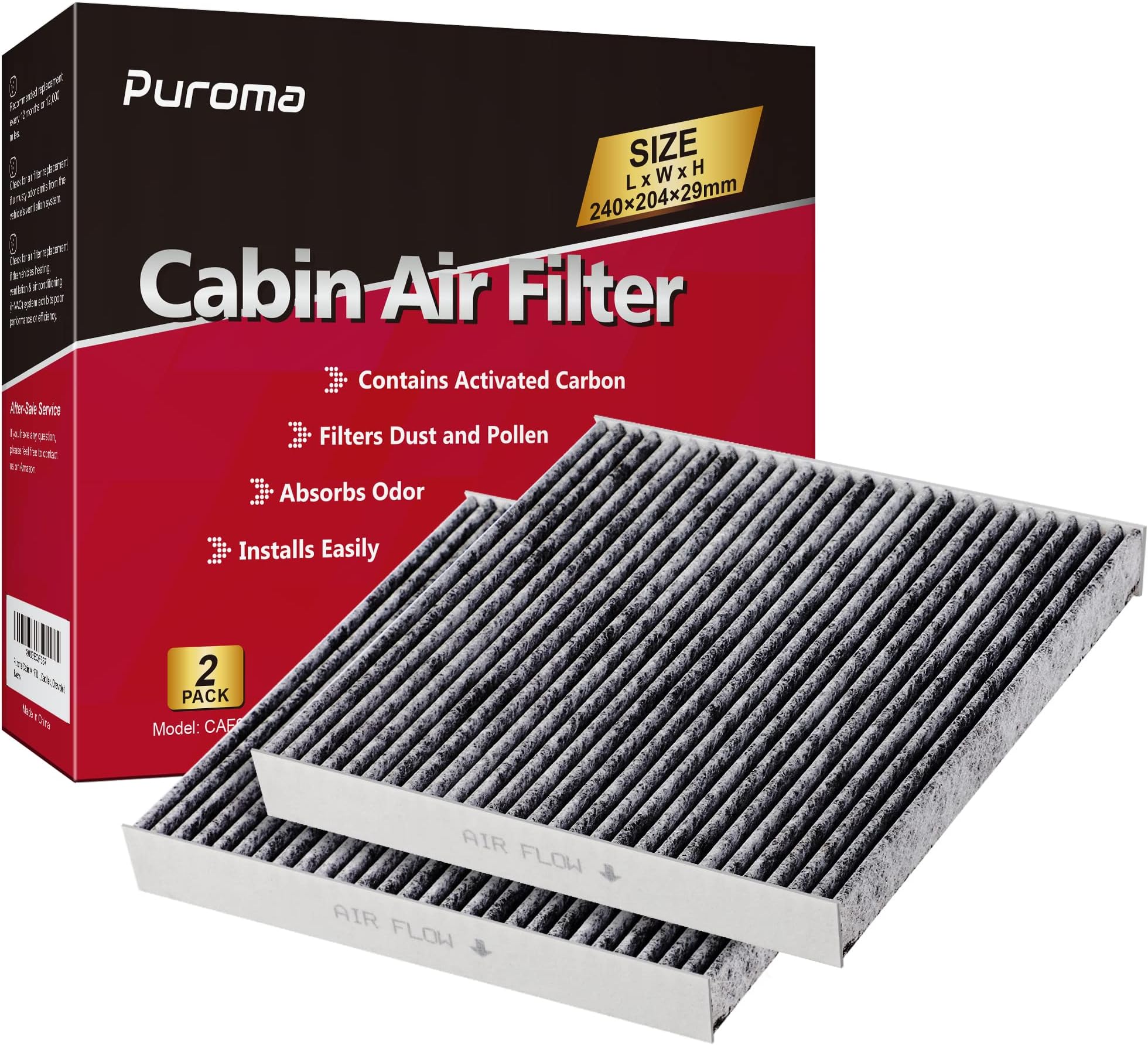 Puroma Cabin Air Filter with Activated Carbon, Replacement for 6091C, CP966, CF11966, Buick Enclave, LaCrosse, Cadillac ATS, CTS, Chevrolet Camaro, Cruze, Impala, Malibu, Silverado, GMC Sierra, Yukon
