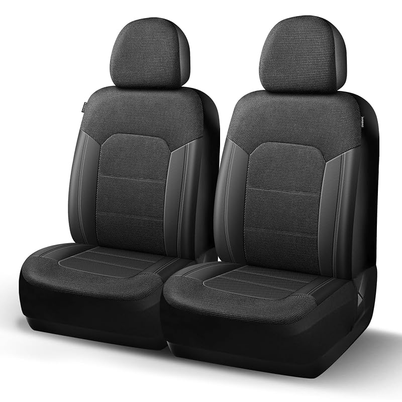 Capa para Banco Dianteiro Automotivo HChengkikz em Air Mesh Respirável Preta N812 Black, Kit com 2 Capas e 2 Capas para Apoio de Cabeça