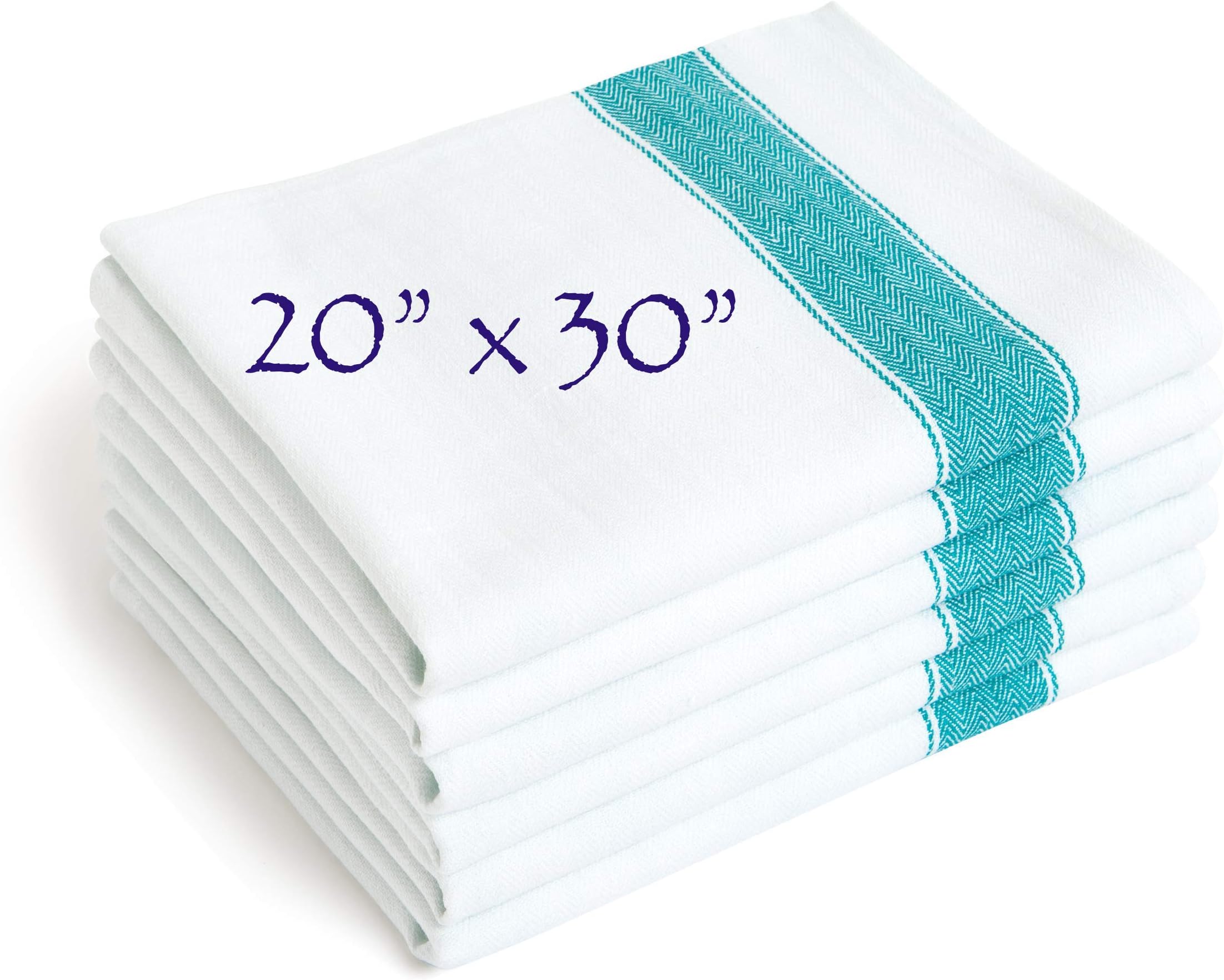 Green Extra Large 20"x30" Kitchen Dish Towels (13 Units) by Liliane Collection - Commercial Grade Absorbent 100% Cotton Kitchen Towels - Classic Herringbone