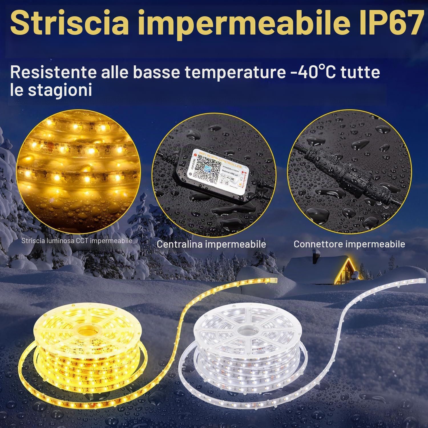 Striscia LED Esterno Bianco Freddo a Bianco Caldo Dimmerabile, Luci LED Compatibile con Alexa, Luce LED Senza Filo Smart, 24v Impermeabile Striscia Adesive per Cucina, Giardino (IP67) (15M)
