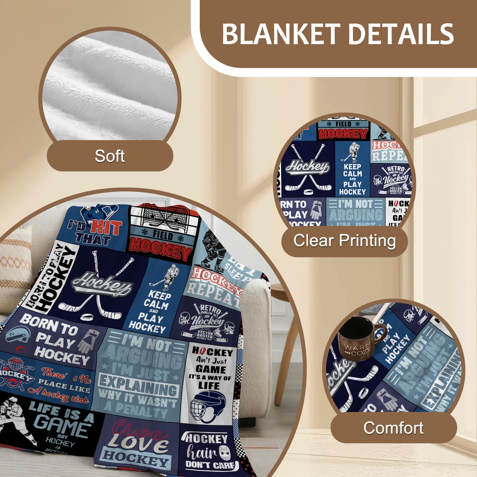 Yasrlvun Ice Hockey Gifts Hockey Gifts for Boys 50 x 60 In Hockey Throw Blanket Cozy Warm Ice-Hockey Throw Blanket Christmas Field-Hockey Gift for Boy Girl - Image 4
