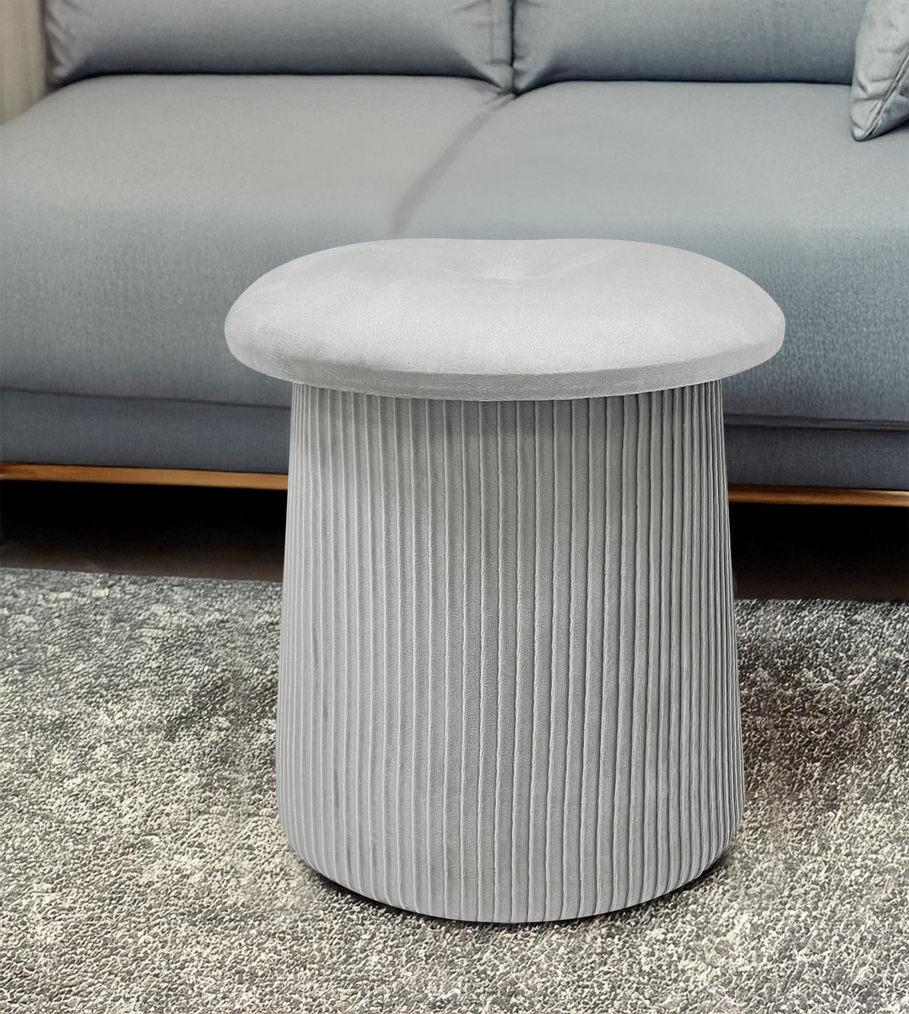 IlGruppone Pouf Contenitore in Velluto a Forma di Fungo – Poggiapiedi e Seduta Moderna 38x44 cm, Design Elegante Disponibile in 4 Colori - Grigio