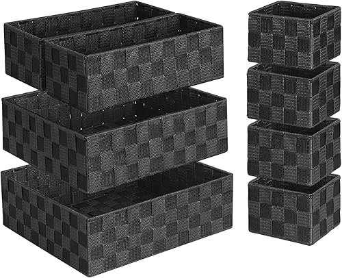 Miniatura 96 de Posprica Cestas de almacenamiento tejidas para organizar, pequeñas cestas negras de cubo organizador divisor para cajón, armario, estante, aparador,