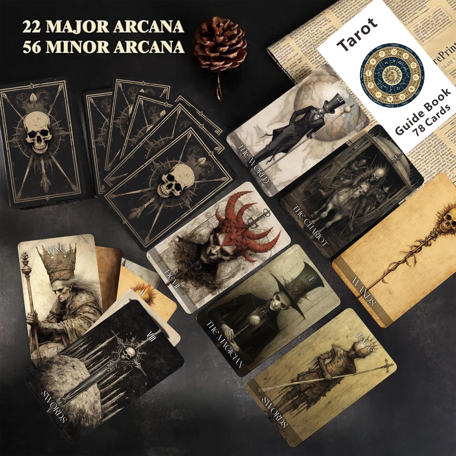 Han Yu Bowen 78 Tarot Card, Tarot Cards for Beginners, Horror Deck, Fortune Teller Cards, Durable Card with Guide Book for Beginners, a Must-Have for Expert Readers