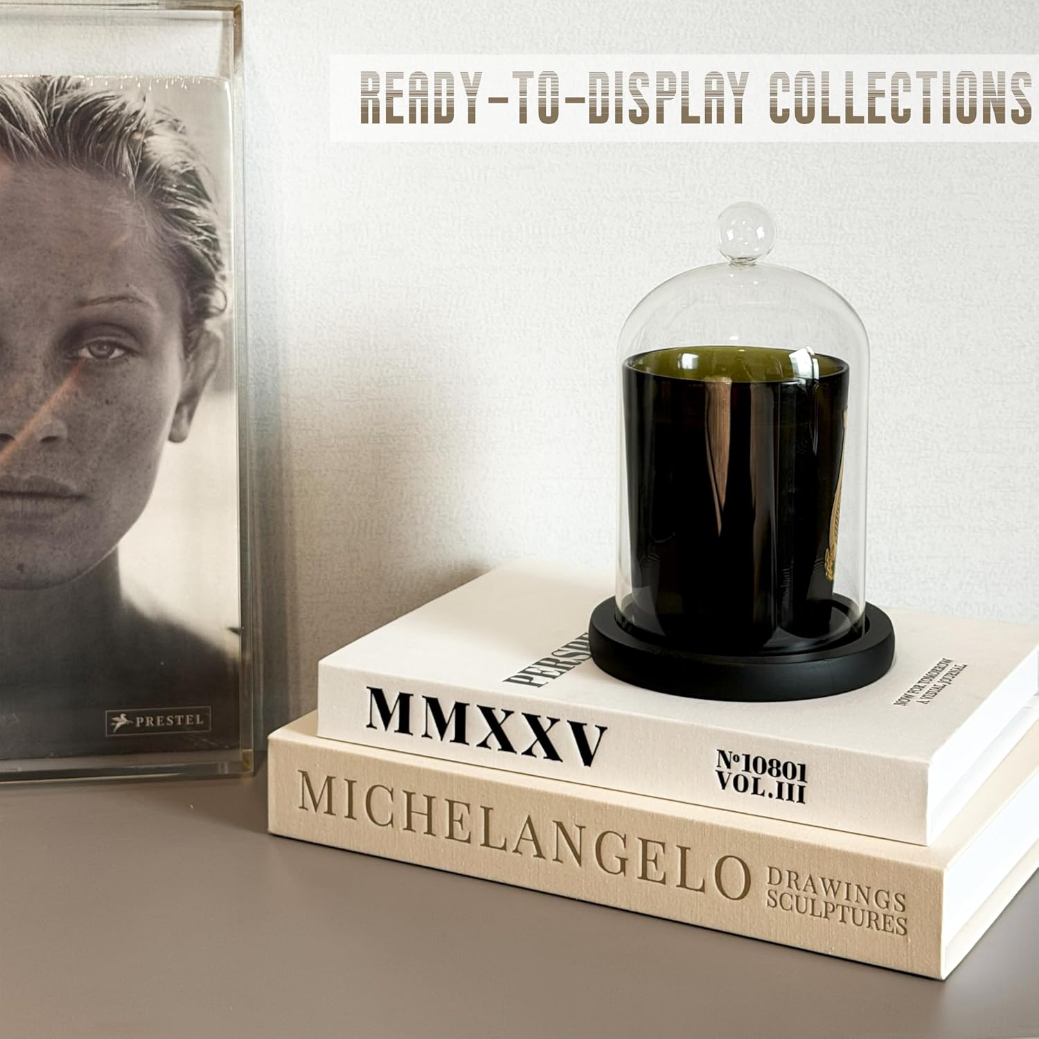 4-in-1 Decorative Books Set, Coffee Table Books Decor, 2 Linen Fake Book Boxes with Wood Tray, Bead Garland for Decoration, Bookshelf Boho Neutral Aesthetic Decor