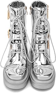 Amazon.com | HoanTiai Platform Ankle Boots Goth Round Toe Combat