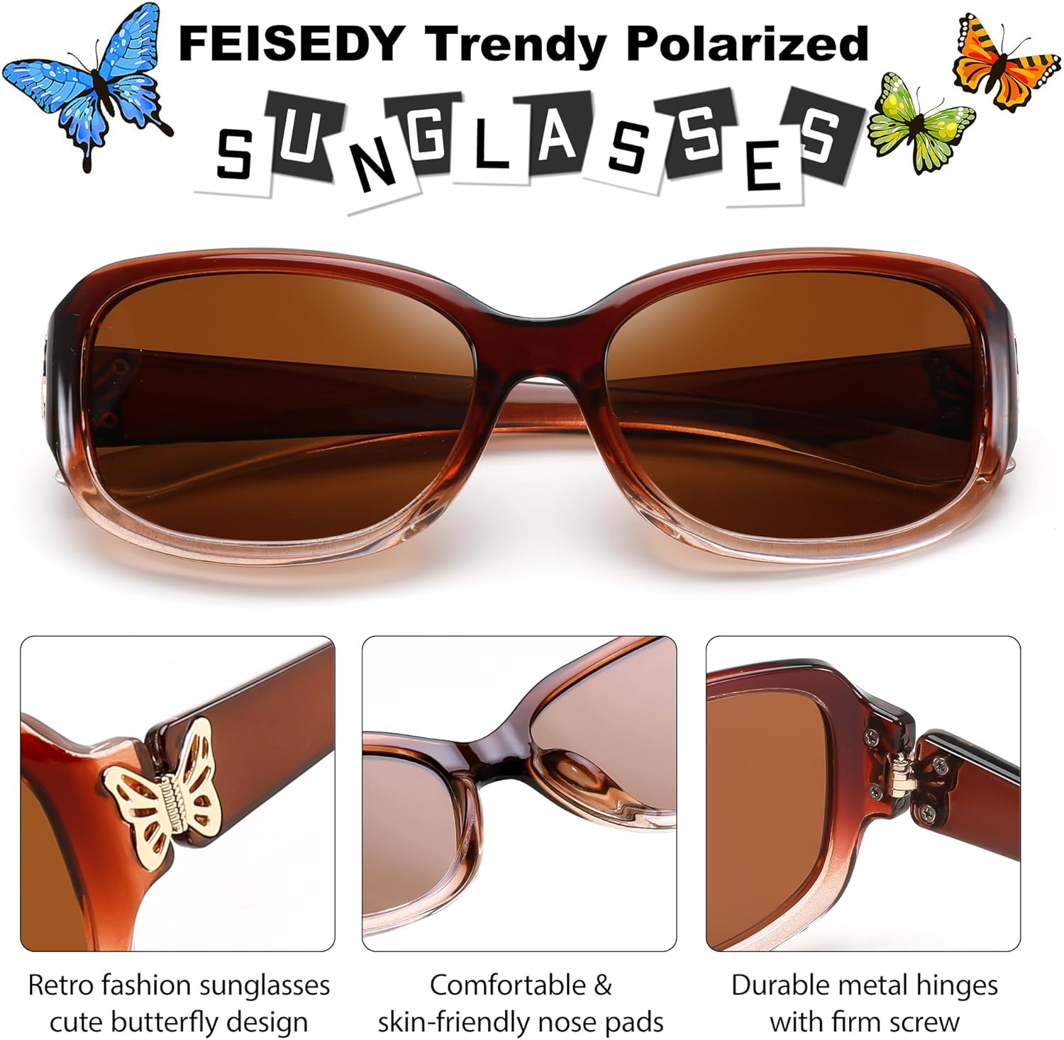 FEISEDY Trendy Polarized Y2K Sunglasses Wrap Around Butterfly Design Fashion Sunnies UV400 Protection B0078 - Image 4