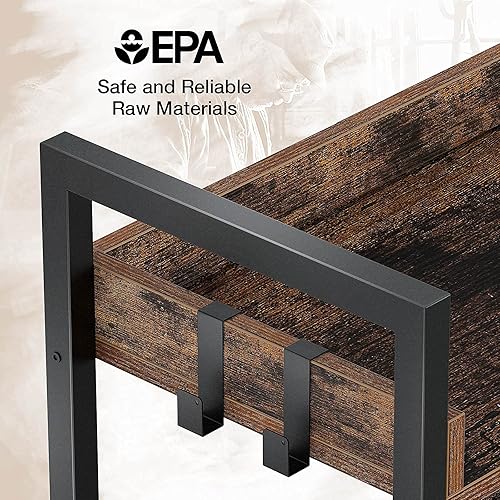 Miniatura 7 de Estantería Rolanstar de 6 niveles con 4 ganchos, estantería industrial de madera, estante de almacenamiento vintage con estantes abiertos, estante