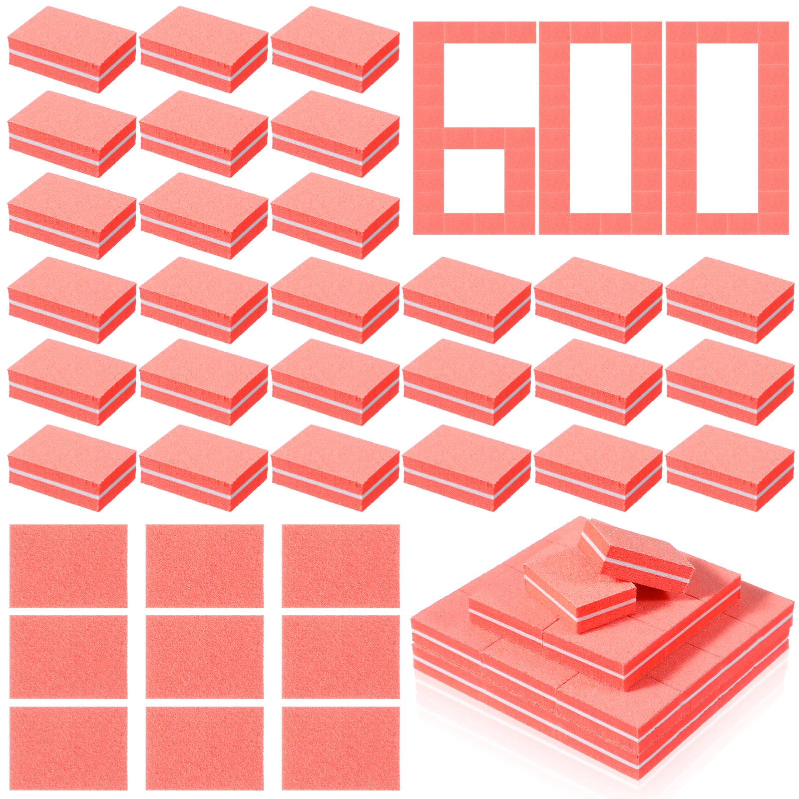 600 unidades de mini bloques de pulido de uñas a granel grano 80/100, naranja, 2 caras, lima de uñas profesional antes de la aplicación de pulidores de esmalte para uñas acrílicas