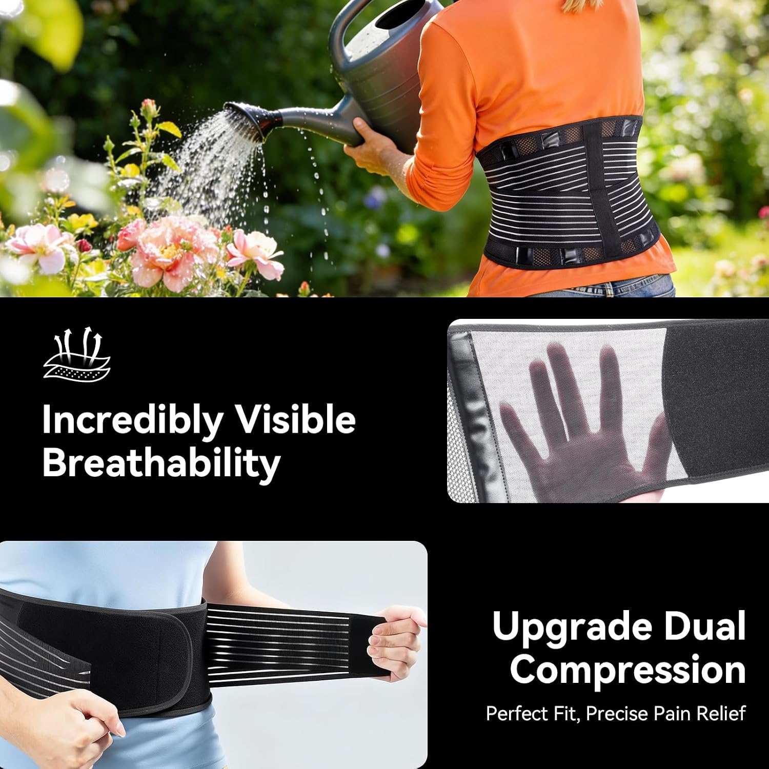 Ultra Breathable Back Brace for Women-[Upgraded Medical-Grade Support] Lower Back Brace, Slim & Discreet Back Support Brace for Pain Relief, Herniated Disc, Sciatica, Scoliosis(Medium)