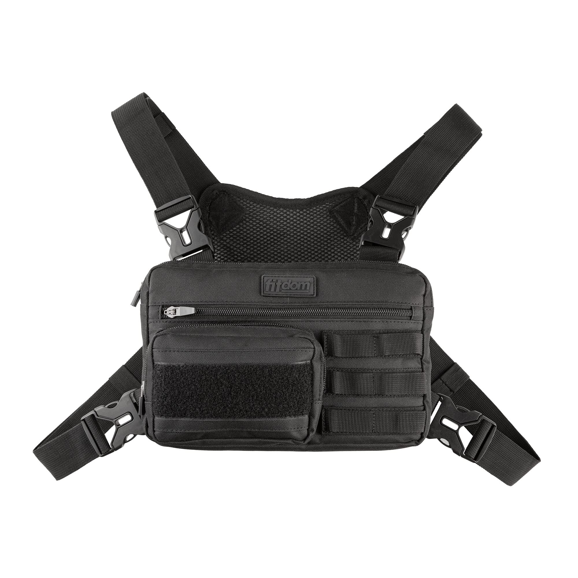 Fitdom Tactical Inspired Sports Utility Chest Pack. Chest Bag For Men With Built-In Phone Holder. This EDC Rig Pouch Vest is Perfect For Workouts, Cycling & HikingFitdom Tactical Inspired Sports Utility Chest Pack.…