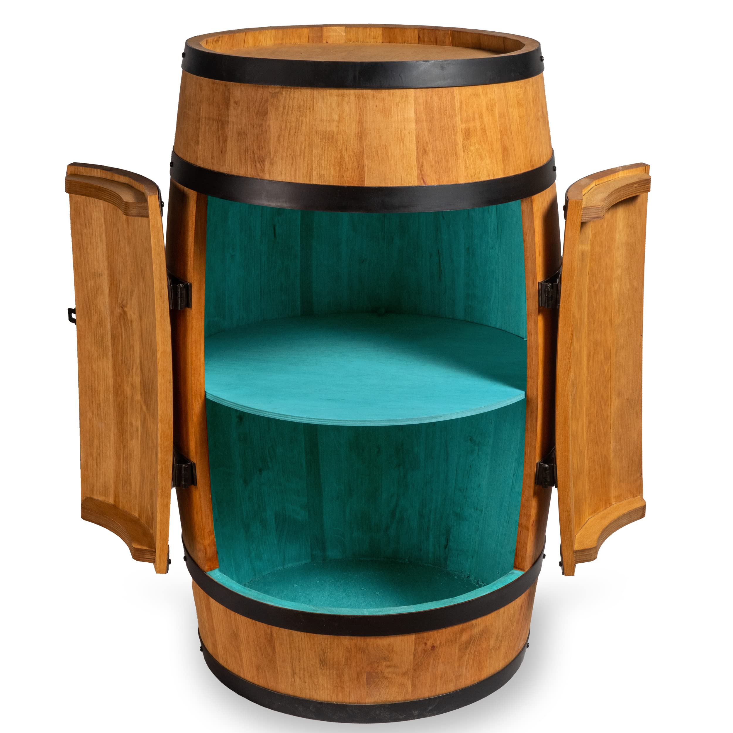 CREATIVE COOPER Weinregal Holz mit Tür mit LED RGB - Alkoholschrank Flaschenregal Holz - Holzfass - Fassmöbel - Weinständer - Weinfass - Weinbar - Fass bar mit Tür - minibar 80 cm High (Eiche)