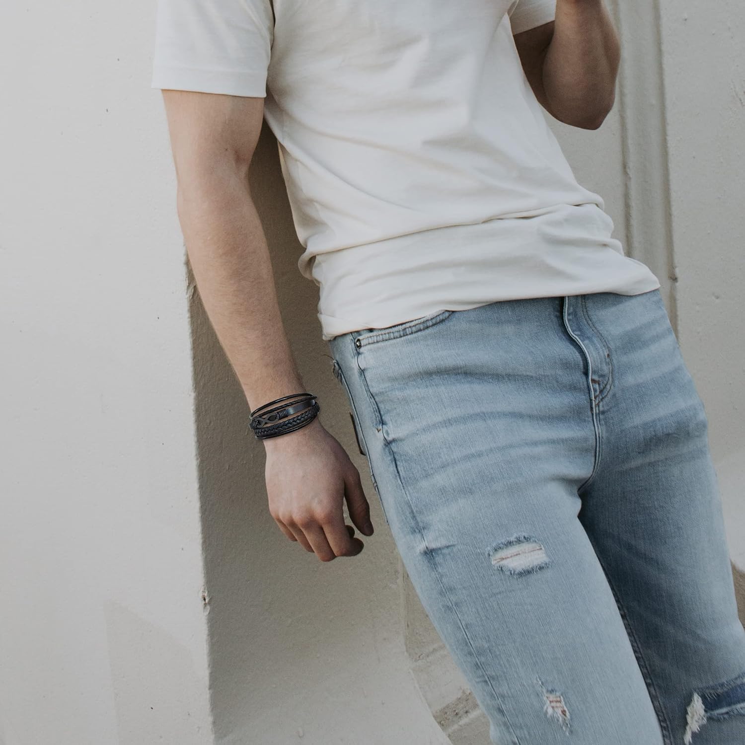 Mens Infinity Bracelet - Premium Leather Bracelet for Men with Stainless Steel Clasp - Image 3