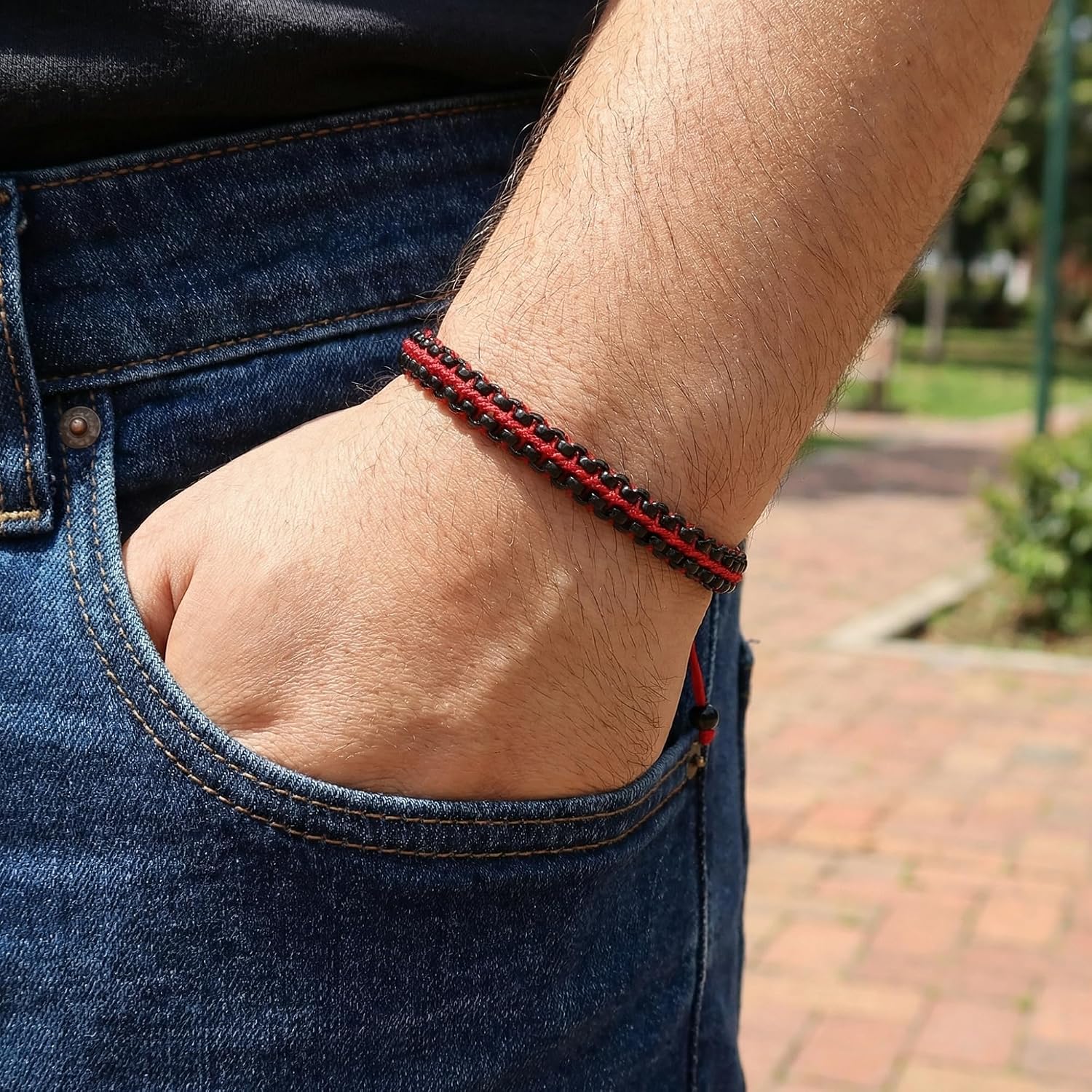 Men Braided Bracelet, 18K Gold Plated Bracelets for Men 316L Stainless Steel Chain Link Adjustable Mens Bracelet Handmade Nylon Rope String Jewelry Gift
