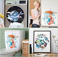 Vista 12 de 4 calcomanías autoadhesivas para asiento de inodoro bajo el mar, vida marina, acuarela, animales marinos, peces, algas marinas, coral