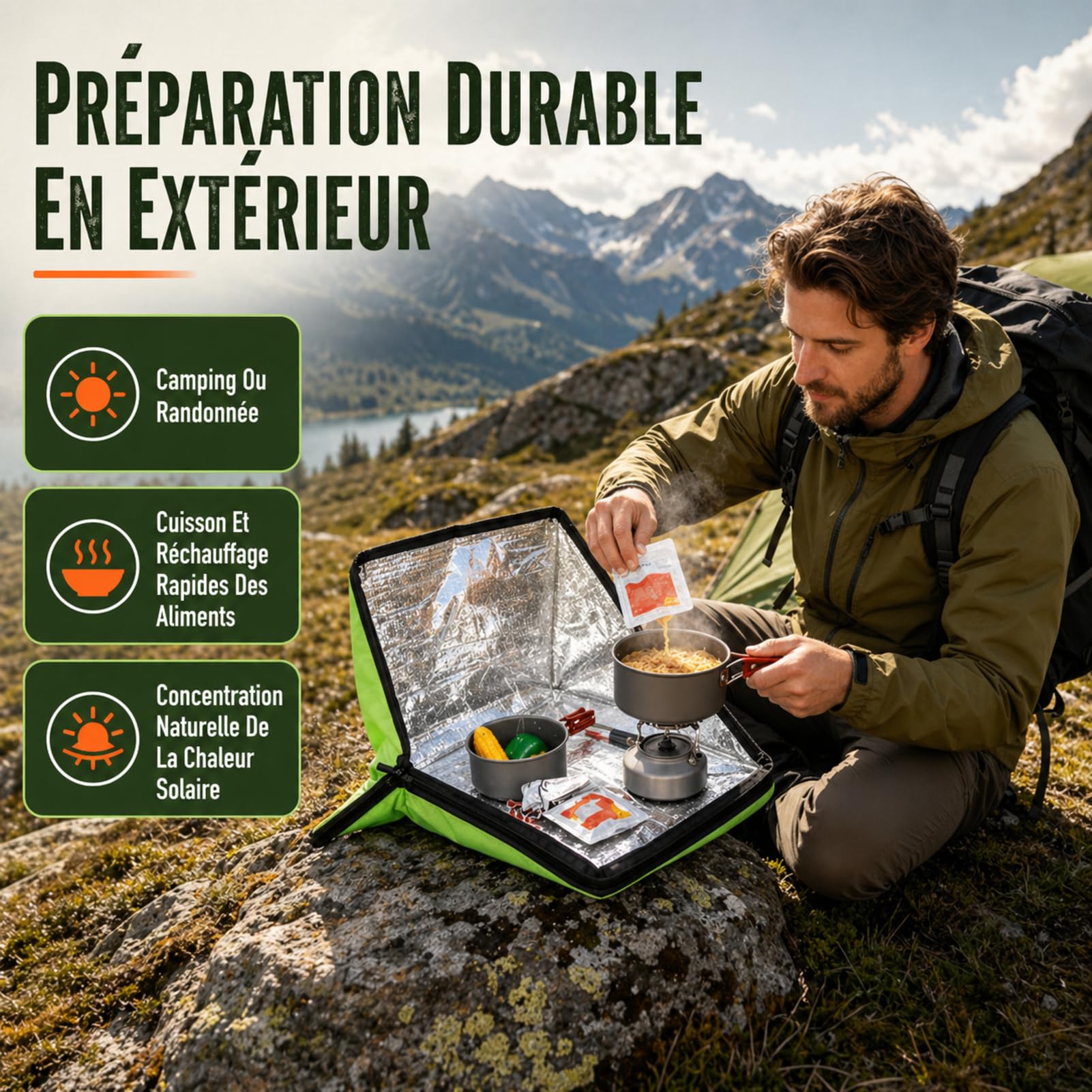 Four Solaire Pliable - Portable Cuiseur Solaire Extérieur Sans Électricité | Résistant À La Chaleur Avec Doublure D'aluminium, 110°C Haute Température Pour Camping, Randonnée Et Vie En Camping-Car