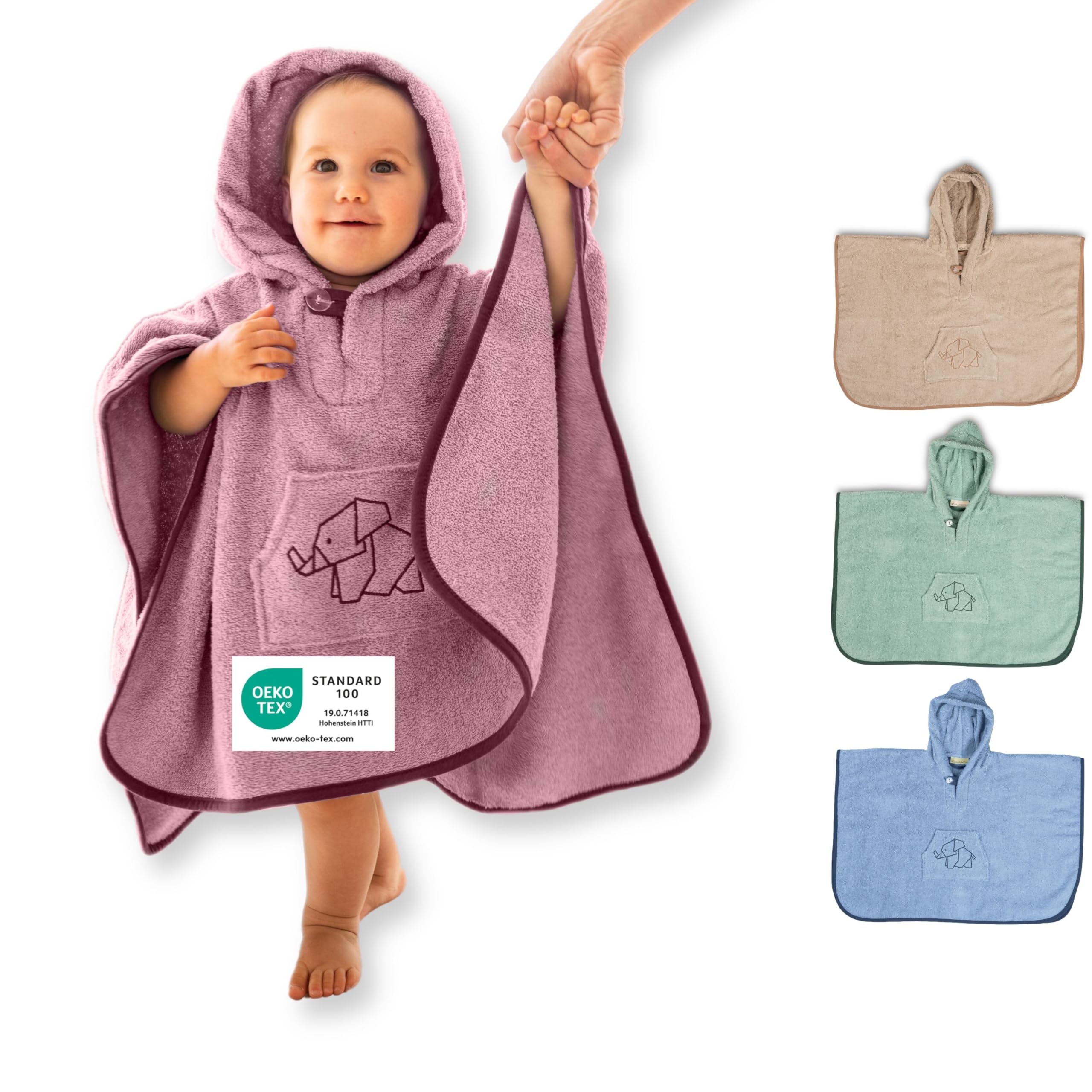 ULLENBOOM Badeponcho Baby, Frottee aus 100% Baumwolle (OEKO-TEX zertifiziert) und Made in EU - Ideal als Badetuch und Bademantel für Kinder und Babys von 1-3 Jahren, Rosa