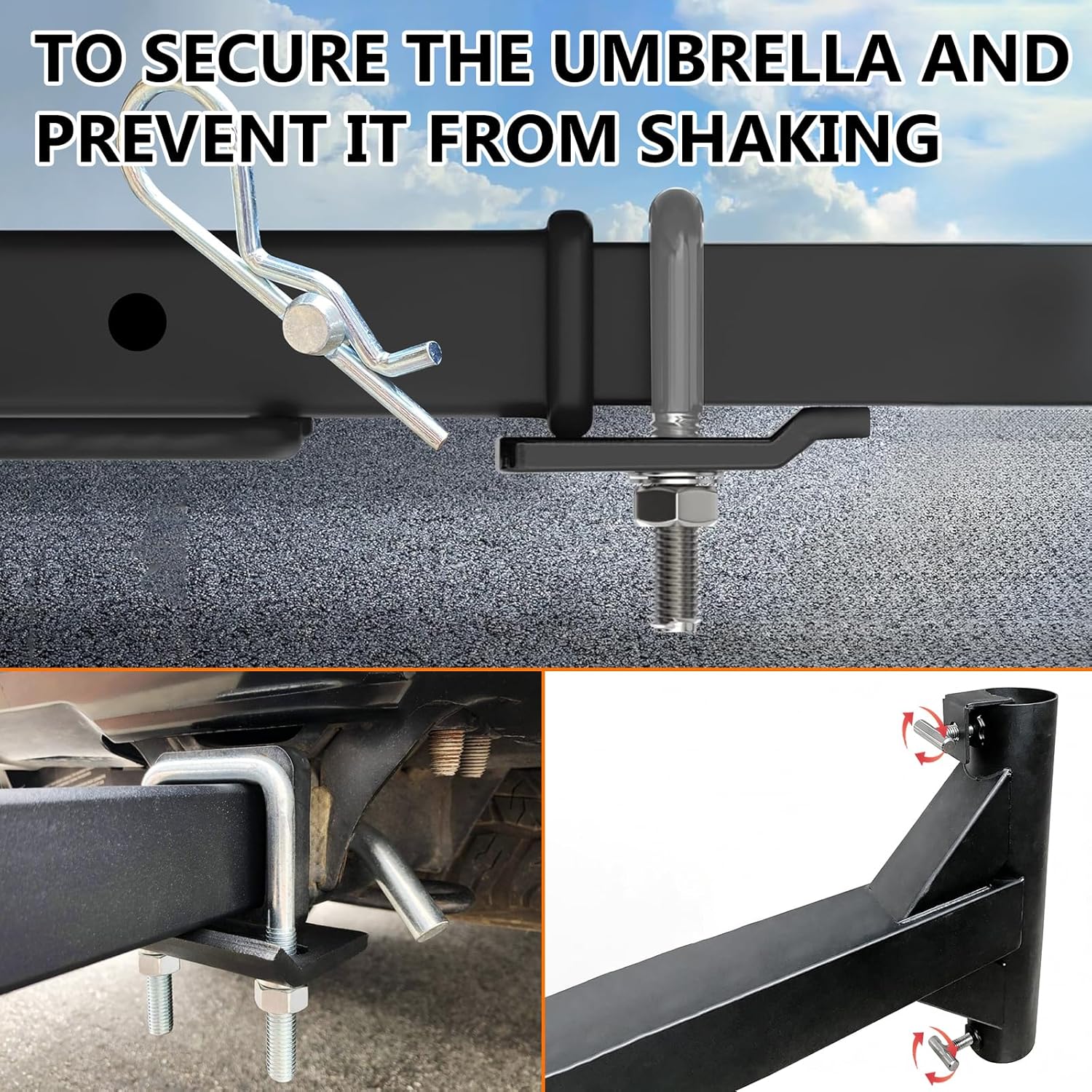 KAXIWEI Hitch Mount Umbrella Holder for 1.5-1.9" Poles - Fits 2"×2" Hitch Receiver, Heavy-Duty Outdoor Umbrella Stand for Tailgating, Camping, RV, Beach & Outdoor Events