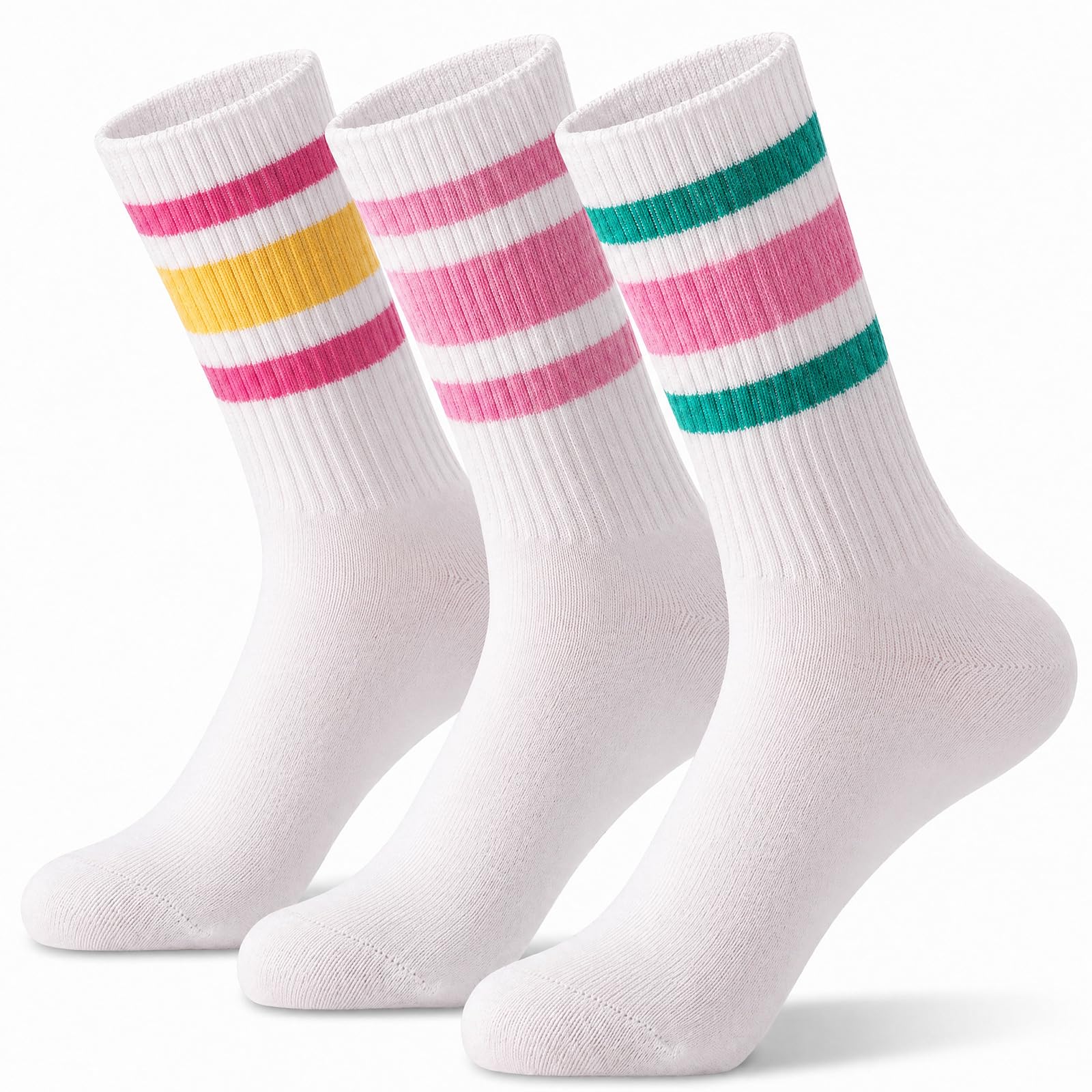 Striped Crew Socks - Retro Sport Socks for Men/Women - Breathable Cotton, Seamless Comfort-picture-44
