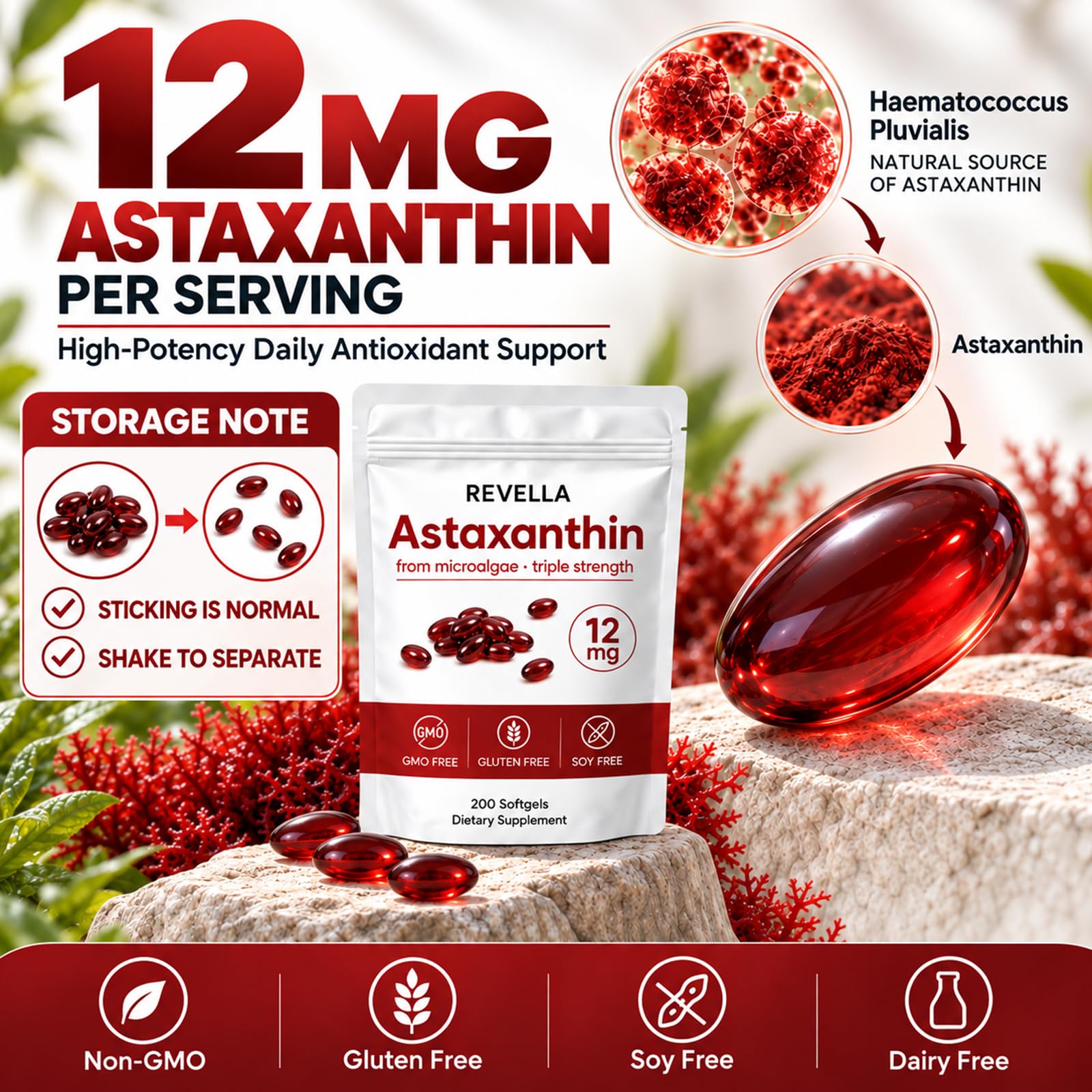 Revella Astaxanthin 12mg Softgels, Astaxanthin Supplements for Mobility & Flexibility Support, Antioxidant & Immune, Internal Circulation, Vitality Support, Non-GMO - 200 ct(1 Pack) — Amazon image 6
