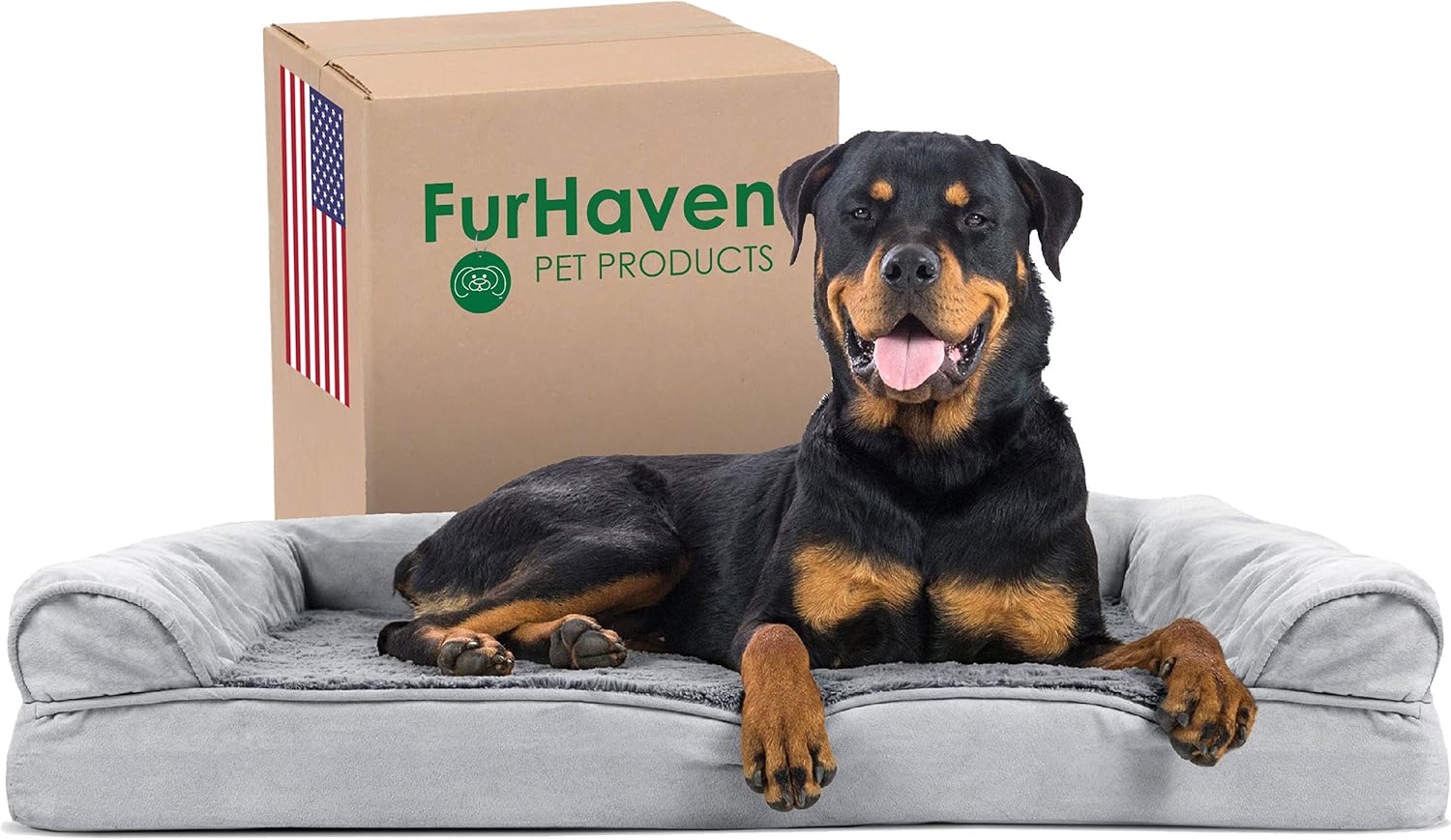 Furhaven Orthopedic Pet Bed for Dogs and Cats - Sofa-Style Plush Fur and Suede Couch Dog Bed with Removable Washable Cover, Gray, Jumbo (X-Large) : Pet Supplies