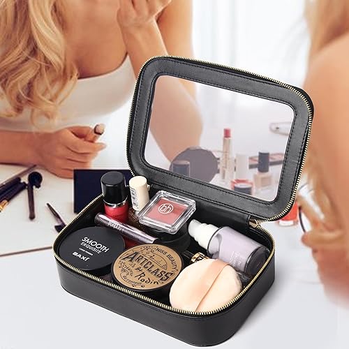 Miniatura 3 de Duolan Bolsa de maquillaje transparente de viaje, bolsa de maquillaje transparente para cosméticos, bolsa de aseo de viaje para mujer, anegro,