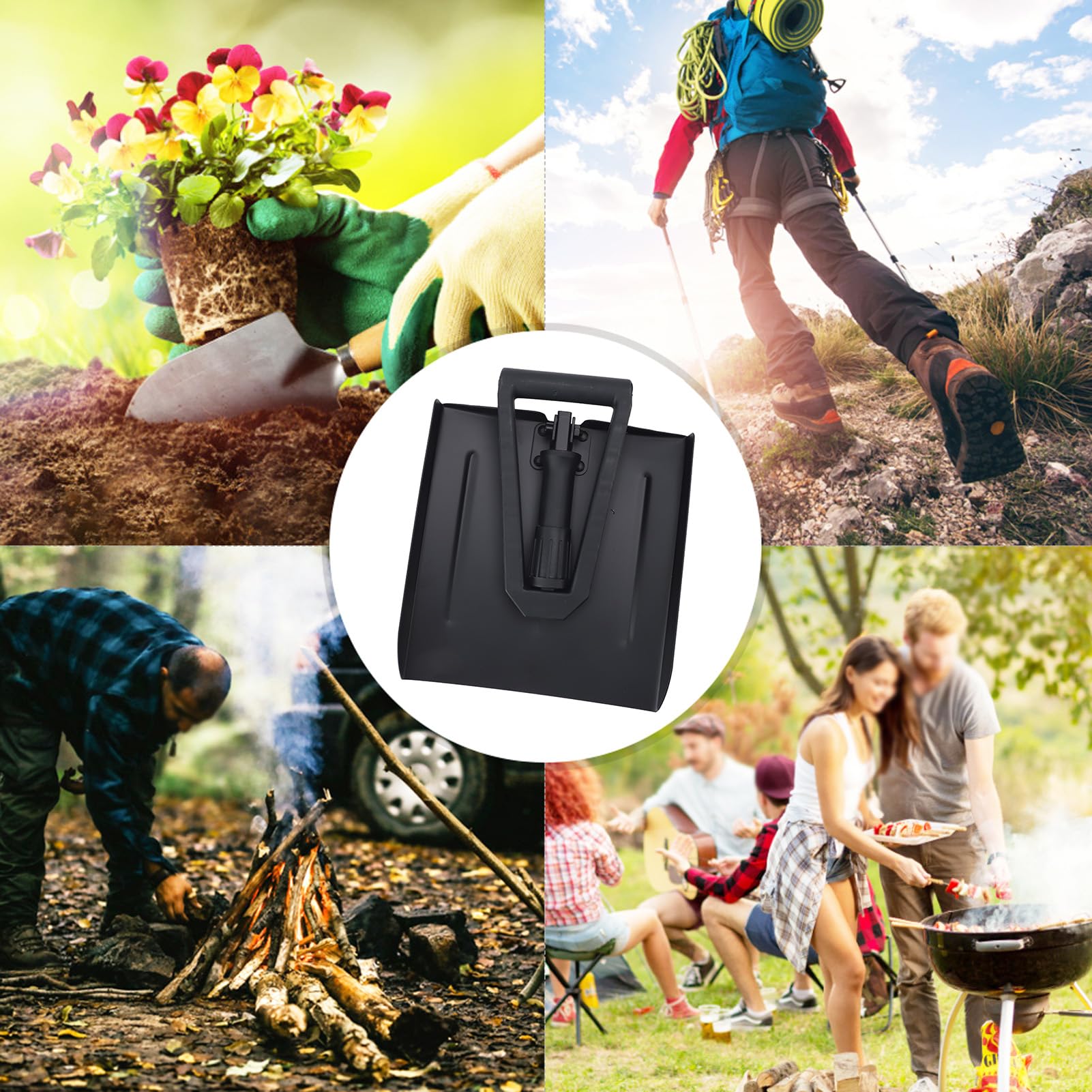 Pala portátil, en forma de D, 66 cm, desplegada, longitud completa, 26,5 cm de ancho de cara, pala plegable para camping