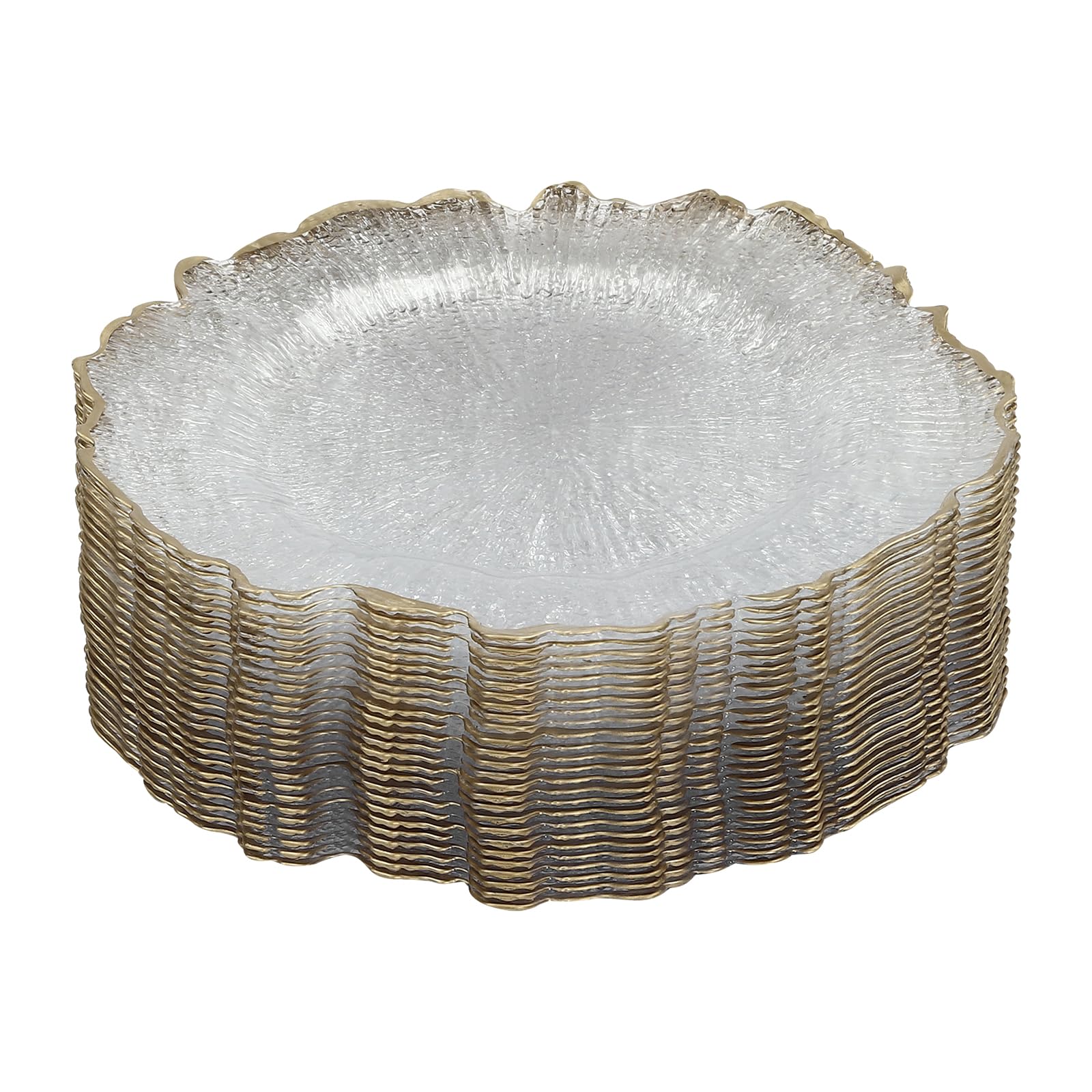 Unndysrt 25 Pcs Clear Charger Plates - Elegant 12.6 Inch Round Plastic Dinner Plates for Weddings, Parties, and Home Decor - Stylish Table Chargers Set (Gold)