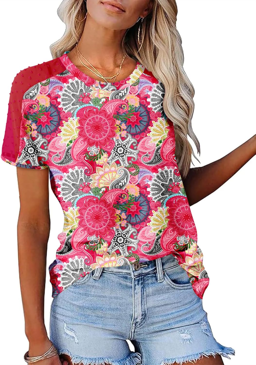 Magritta Women Mesh Sleeves Casual T-Shirts Summer Fashion See Through Blouses Tee S-3XL