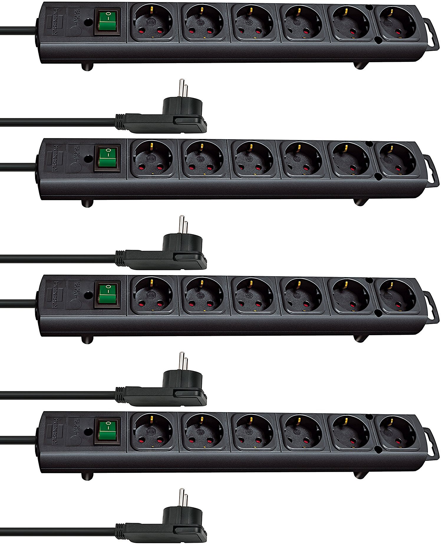 Set da 4 pezzi - Brennenstuhl Comfort-Line Plus, ciabatta multipresa a 6 prese (con spina piatta, interruttore, cavo da 2m e distanze extra larghe tra le prese) Colore: nero
