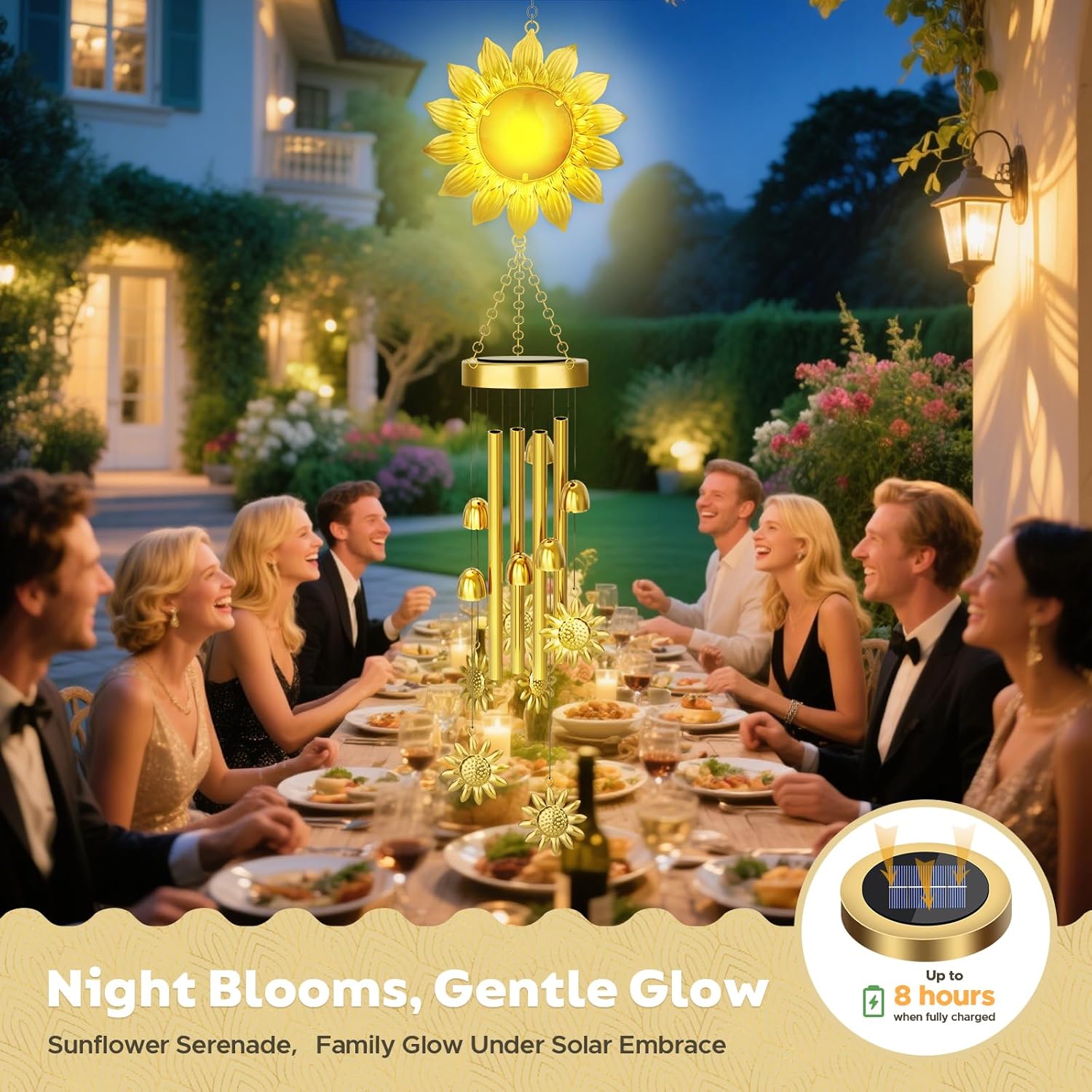 JYPS Solar Wind Chimes with Sunflower LED Lights, 42-Inch Large Waterproof Outdoor Garden Decor for Patio Yard, Unique Gifts for Women Mom Grandma, Mother's Day Christmas Birthday Easy-Install Design - Image 7