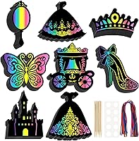 LUUFILx 80pcs Princess Rainbow Scratch Cards with Wooden Stylus - Fun DIY Art Kit for Kids Birthday Parties & Classrooms