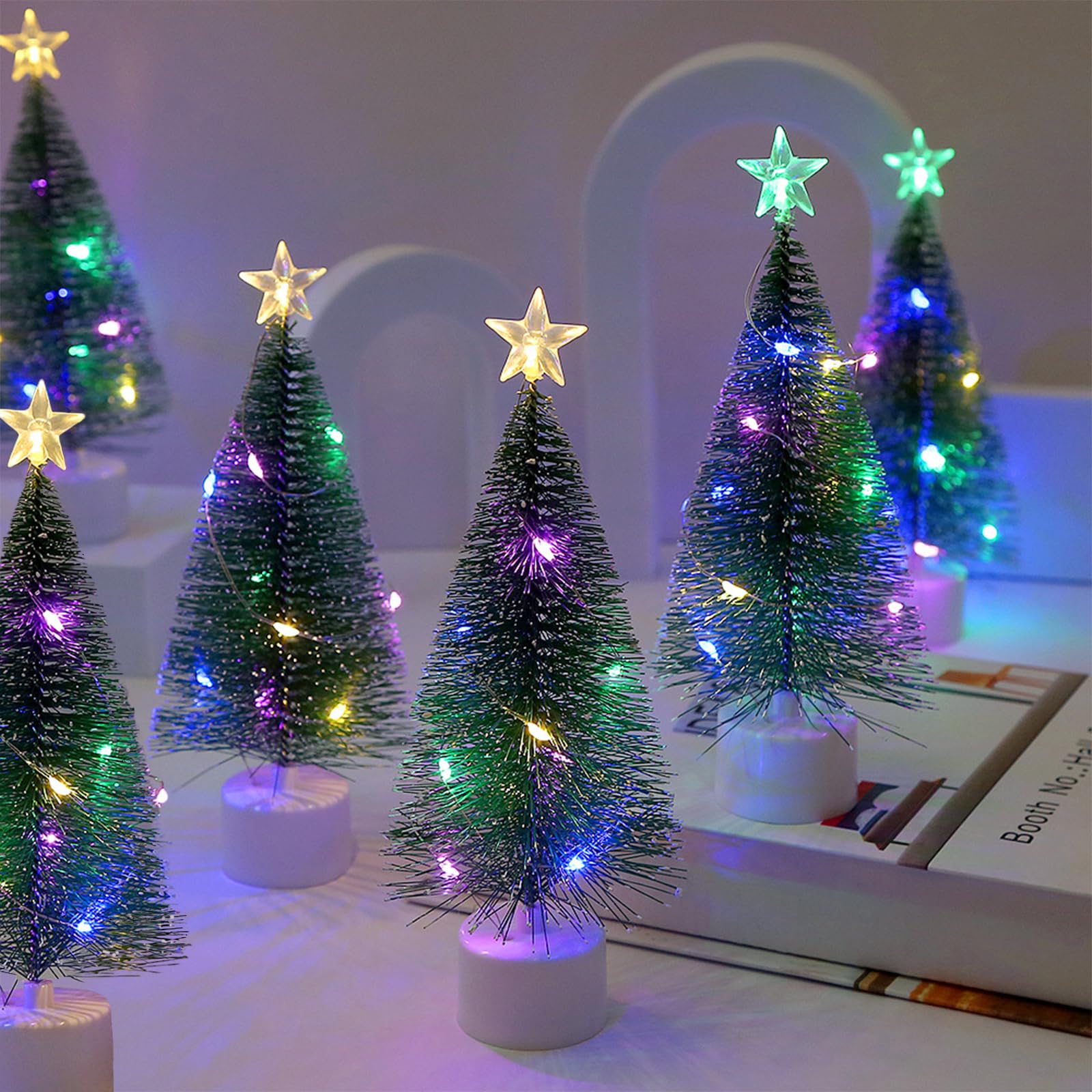 Photo 1 of Mini Christmas Tree with Lights, 6 Pack Tabletop Christmas Tree with Lights for Christmas Decorations Indoor Xmas Holiday Party, Christmas Centerpieces for Tables (6)