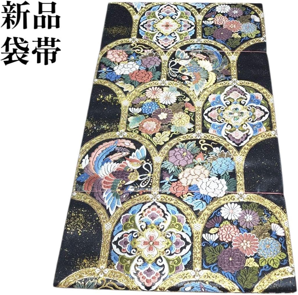 生紬袋帯 紅型染め リバーシブル。