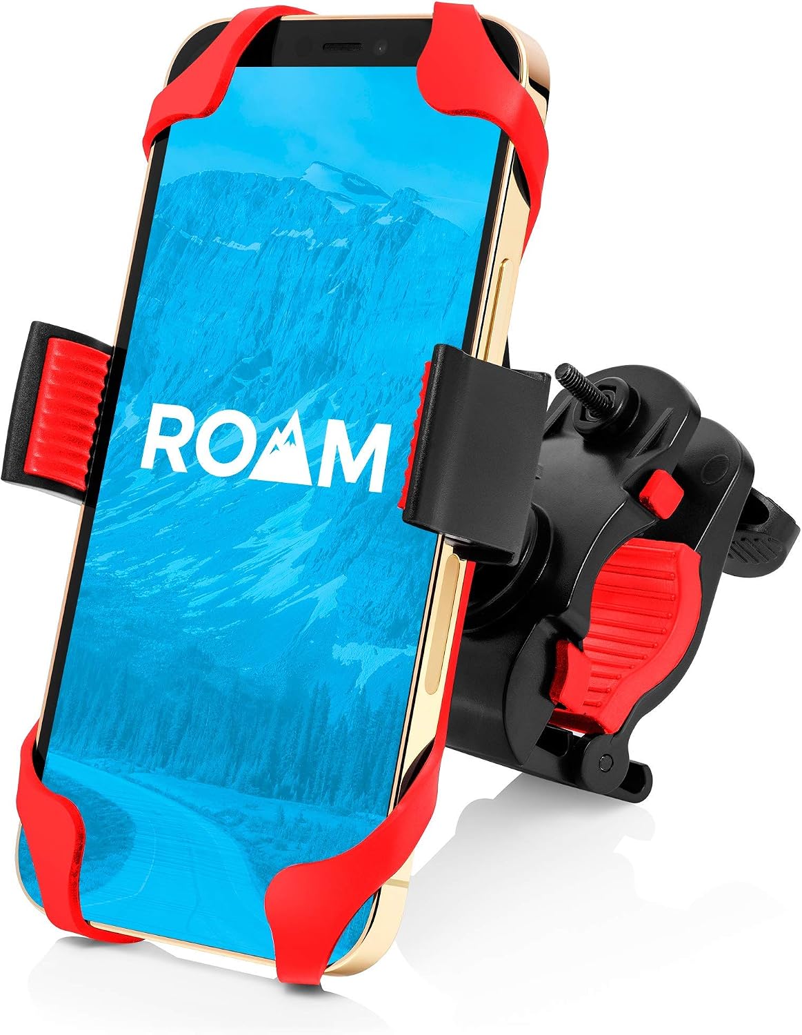Roam Universal Bike Phone Mount for Motorcycle - Bike Handlebars, Adjustable - Red - Fits All iPhones, 12, 11, X, iPhone 8, 8 Plus, All Samsung Galaxy, S21, S20, S10, Holds Any Phone Up to 3.5" Wide