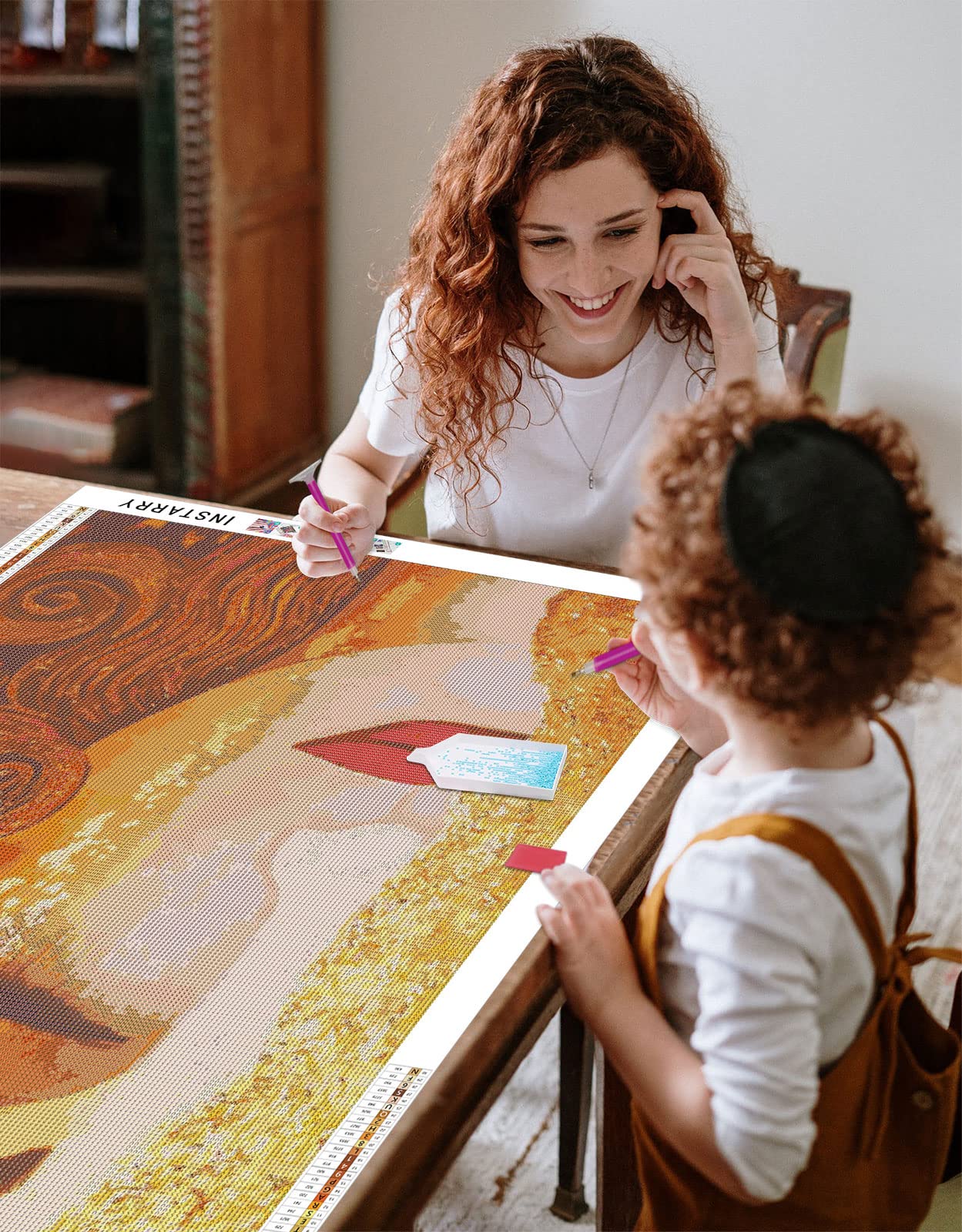 Instarry DIY 5D Diamond Painting Punto de Cruz Diamante Lágrimas Doradas Chica Klimt Vinilos Pared Grandes 90x60 cm