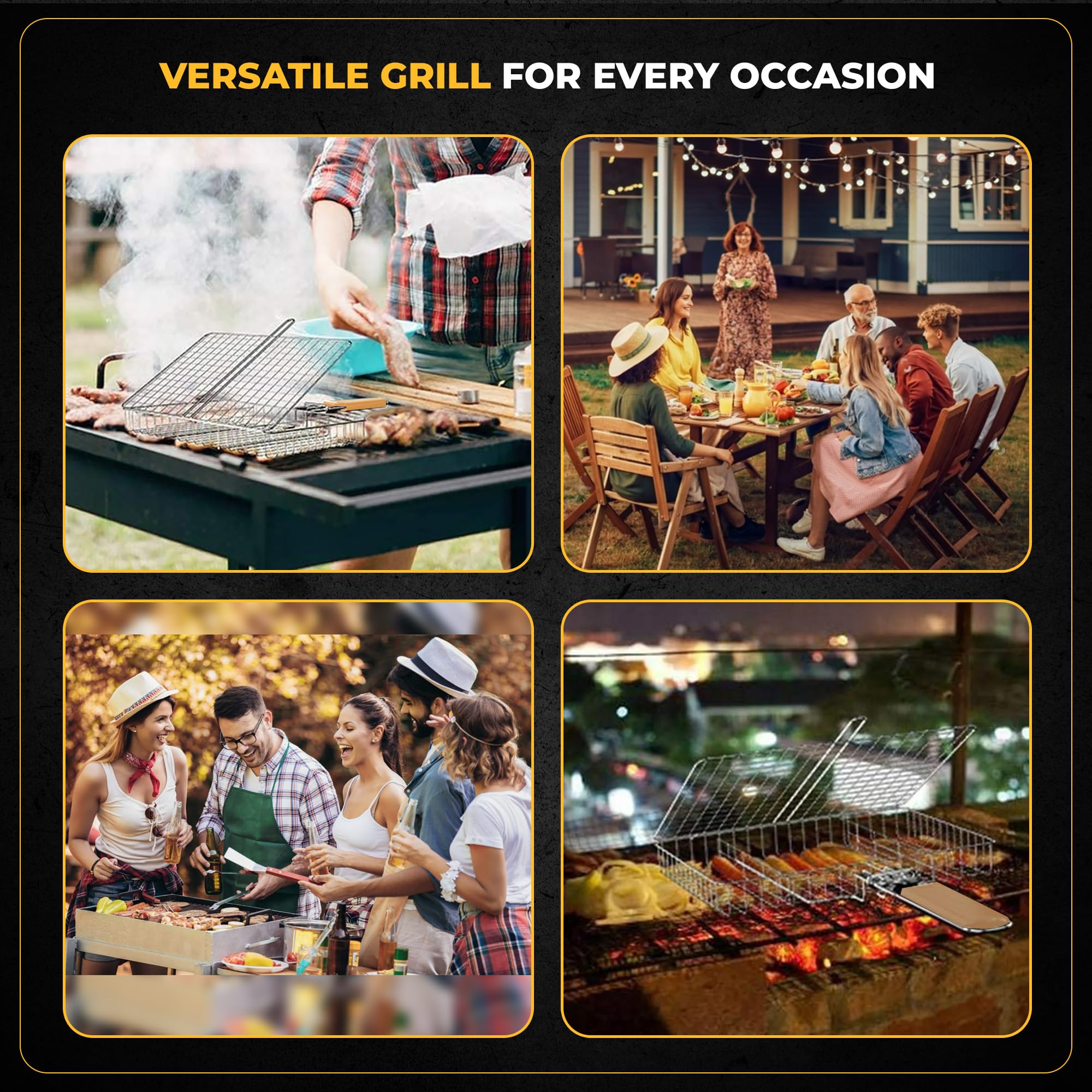 Cesta de parrilla de pescado para barbacoa al aire libre, cesta de acero inoxidable para asar verduras con asa desmontable y plegable con bolsa de transporte