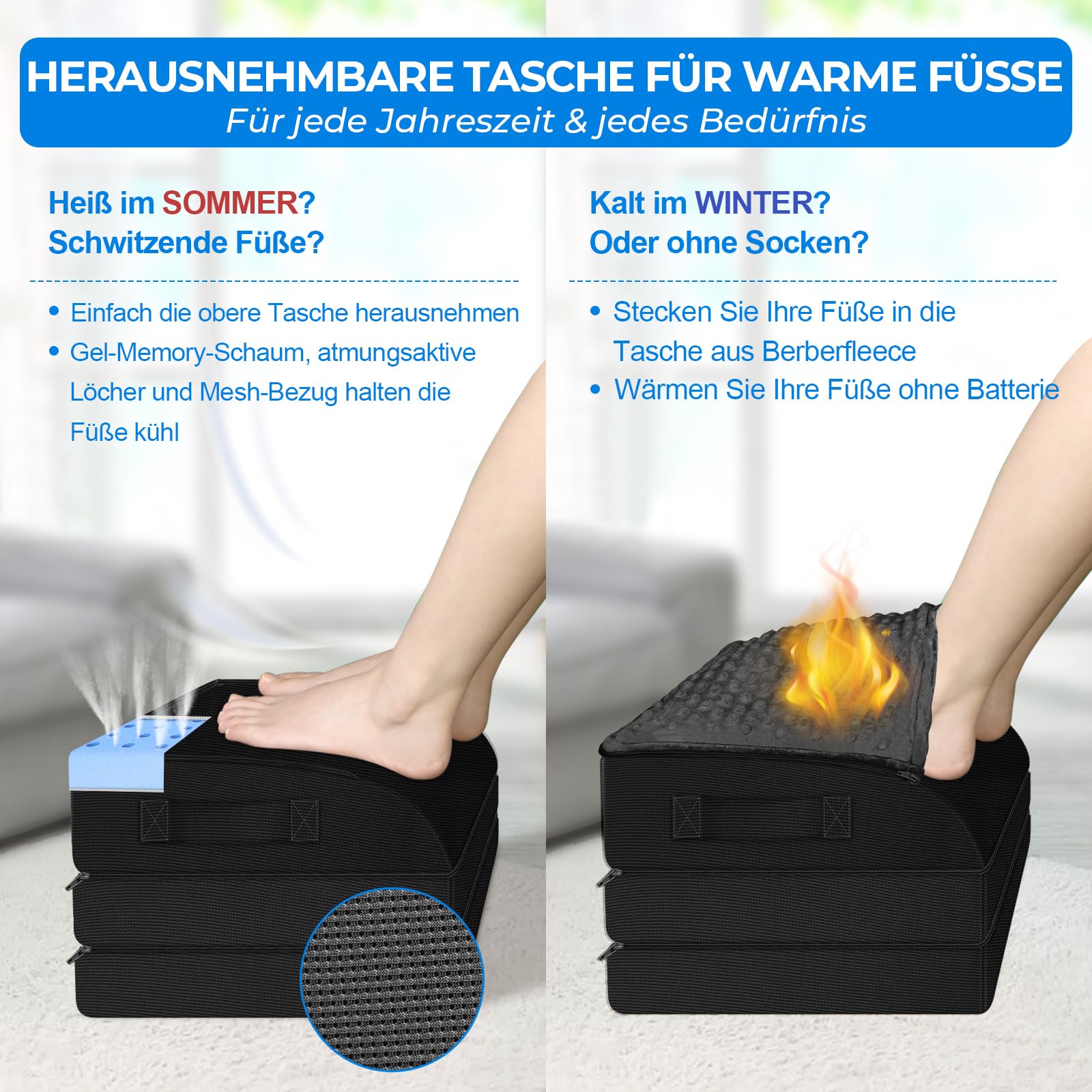 KingPavonini Fußstütze Schreibtisch, Gel-Memory-Schaum Fußbank, 3 Höhen verstellbar, wärmende Fußtasche für Rücken, Hüfte, Beine Discomfort Relief, ergonomische Footrest für Bürostuhl & Gaming-Stuhl