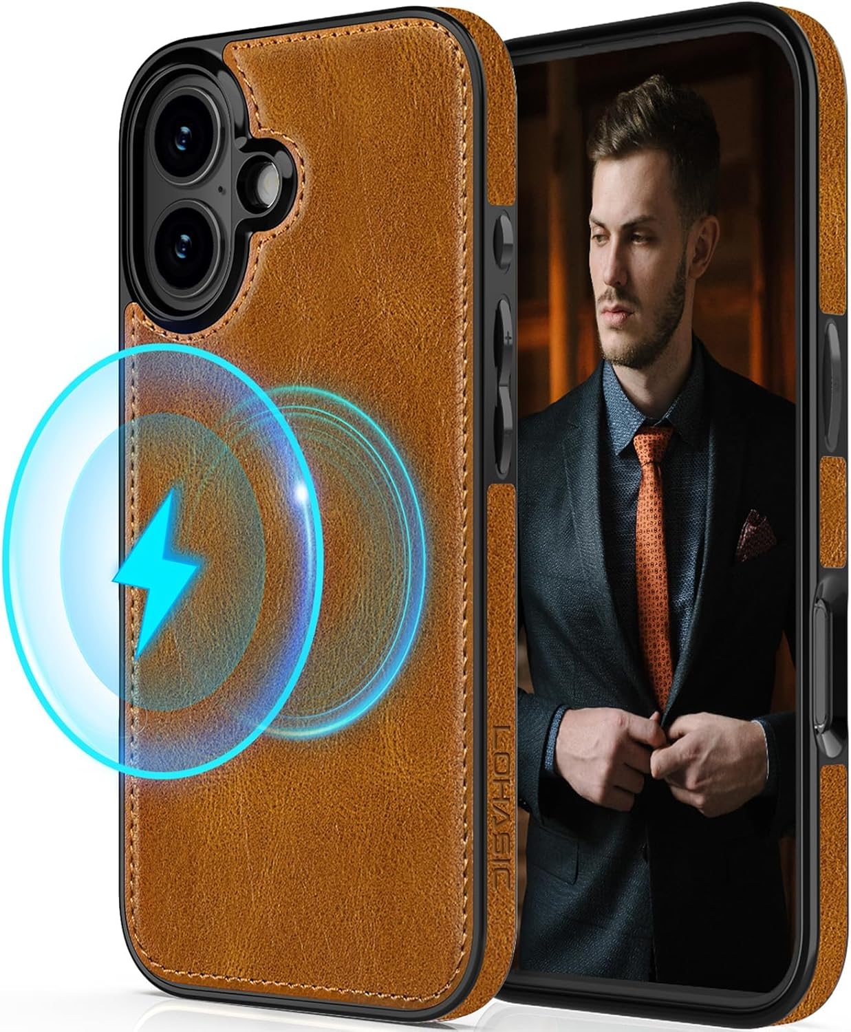 LOHASIC Magnetic Case for iPhone 16, 2024 New Luxury Premium Leather Compatible with MagSafe Shockproof Back Cover Soft Grip Protective Phone Cases 6.1", Saddle Brown