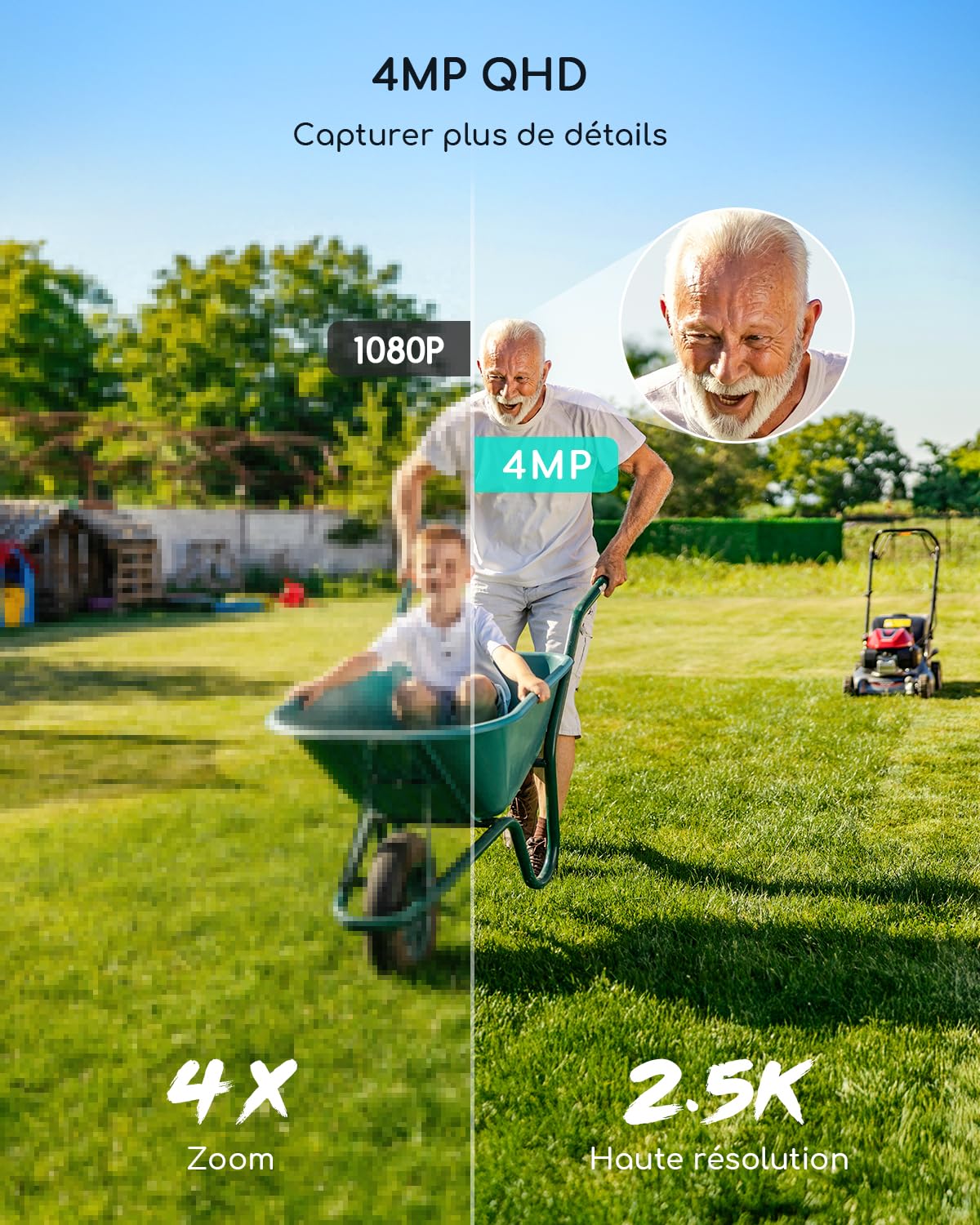 COOAU 4MP Camera Surveillance WiFi exterieure sans Fil - 365 Jours avec Panneau Solaire - Base + 2 Caméras - 2.5K | 64 Go Stockage Local | 360° Panoramique | 4 LED | Cryptage des données