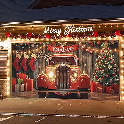 Miniatura 7 de Cubierta de Navidad para puerta de garaje, decoración retro de Navidad para puerta de garaje, pancarta colgante grande, decoración de pared de