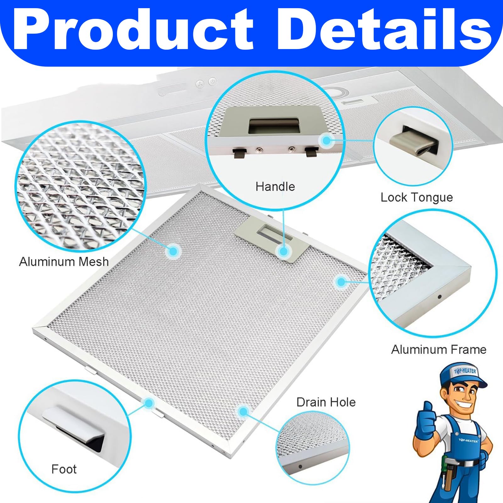 2 pièces Filtre pour Hotte, 320mm x 260mm Graisse en Métal pour Hotte Aspirante Facile à Nettoyer Filtre de Hotte pour Hottes Aspirantes de Nombreuses Grandes Marques - 4