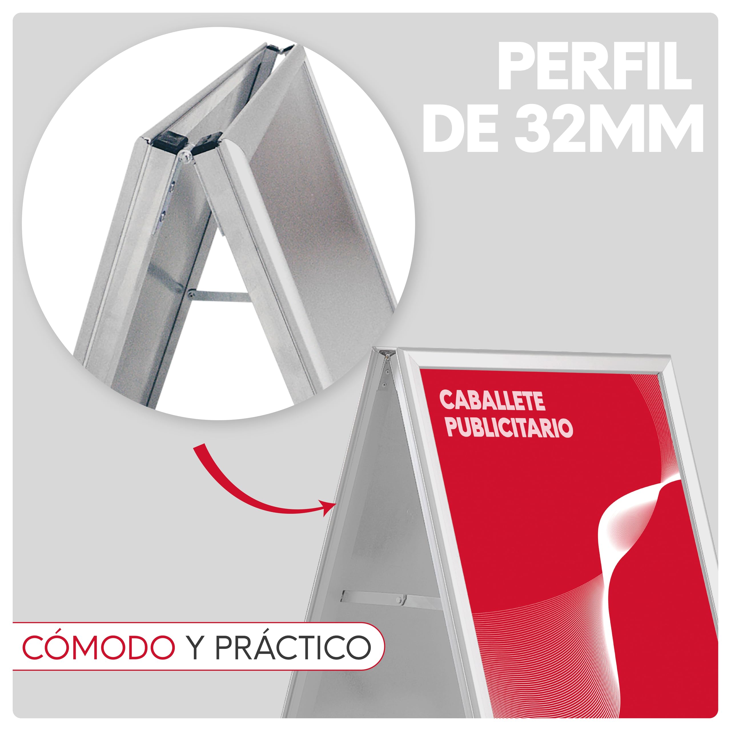 Caballete Publicidad Exterior Doble Cara 700x1000mm | Porta Carteles Aluminio, Plegable, Portatil | Resistente, Apertura Click, Apto para Exteriores | Para Bares, Restaurantes, Negocios