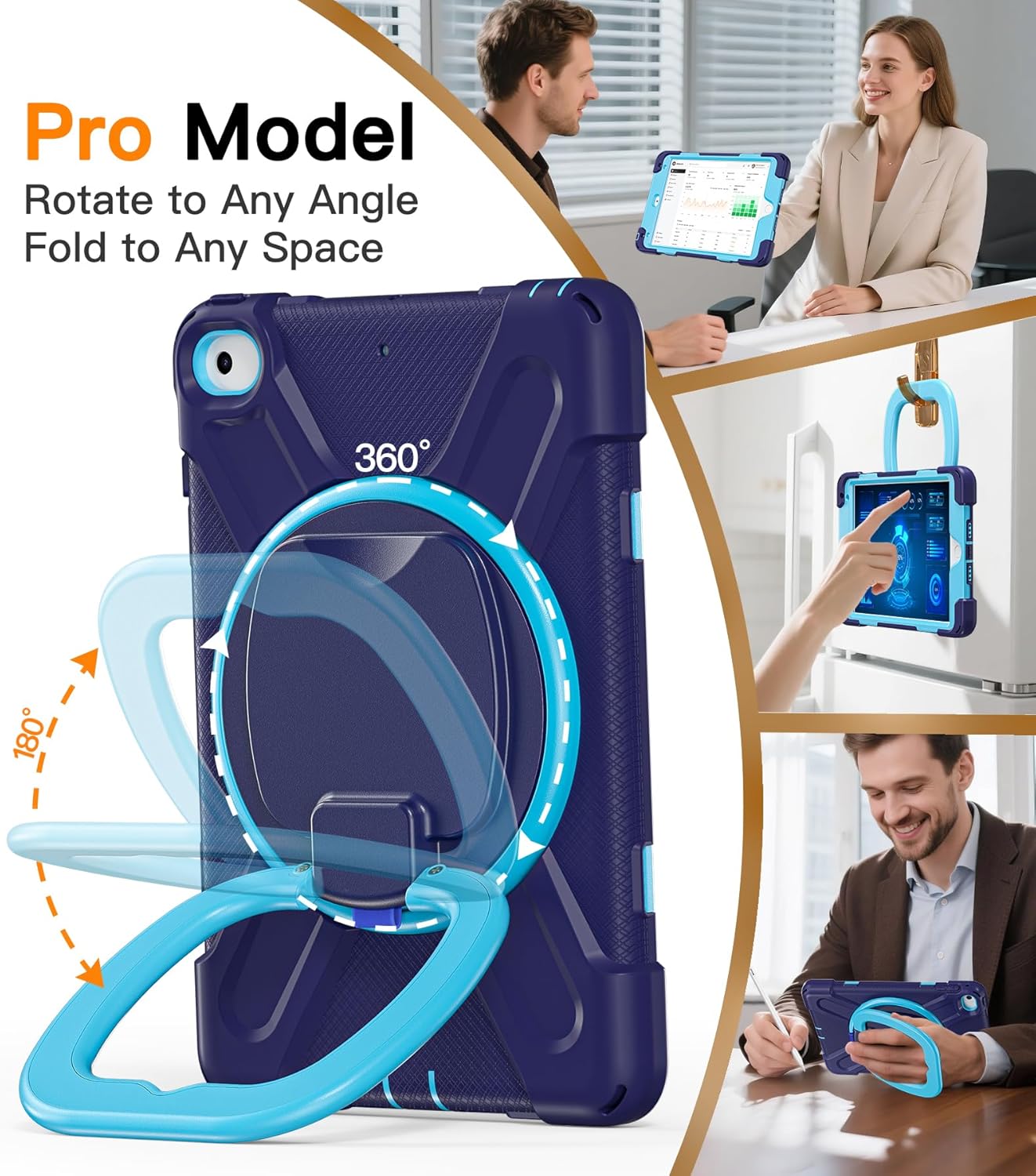 BATYUE for iPad mini 5/4 7.9 Inch Case (2019/2015), Heavy Duty Protective Cover with 360° Kickstand, Detachable Shoulder Strap & Pencil Holder for Business & Bulk Orders - Navy Blue - Image 3