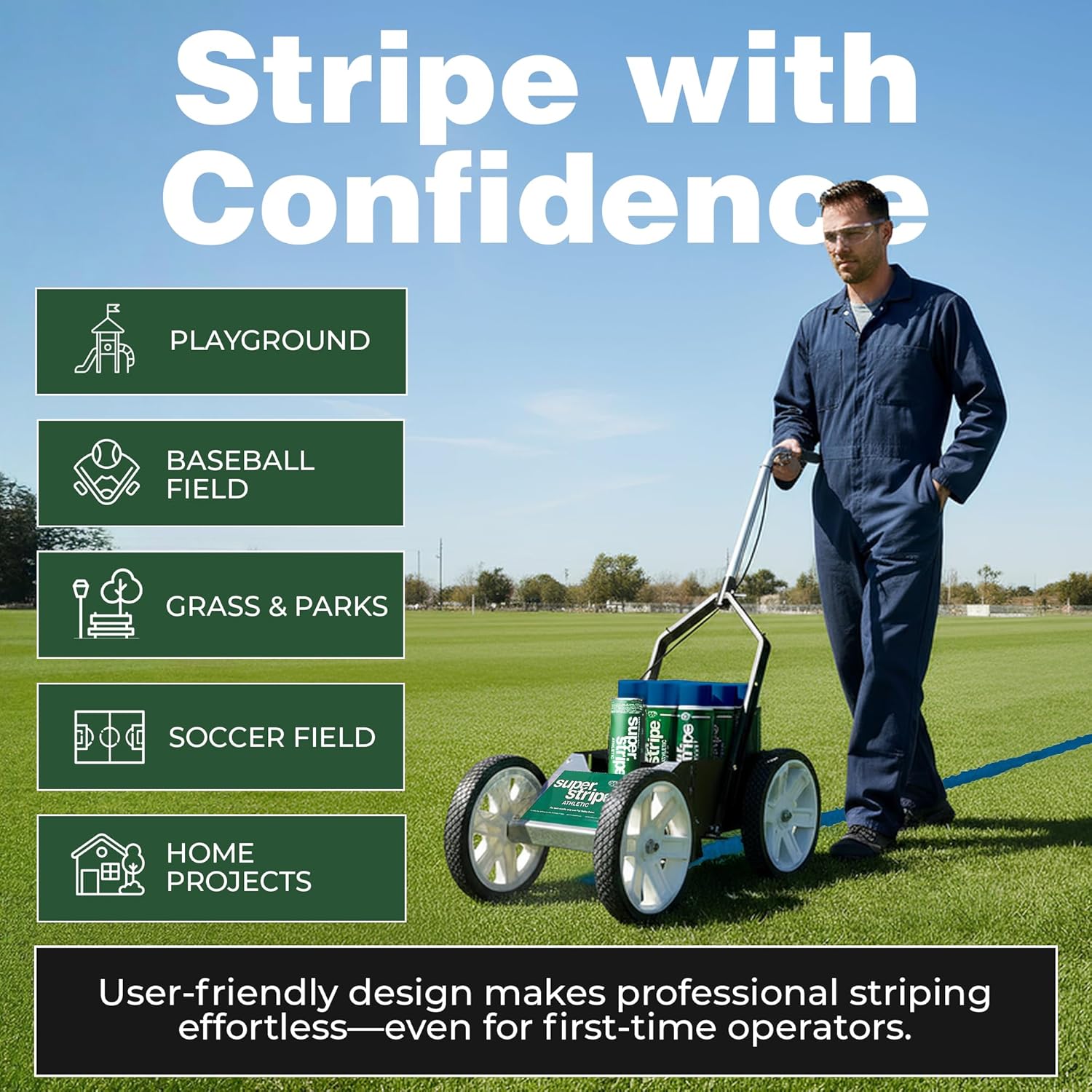 Fox Valley Athletic Super Striper Line Marking Machine Starter Kit — Includes 12 Cans of Durable Striping Paint for Easy Use with Paint Striper, Precise Lines on Various Surfaces