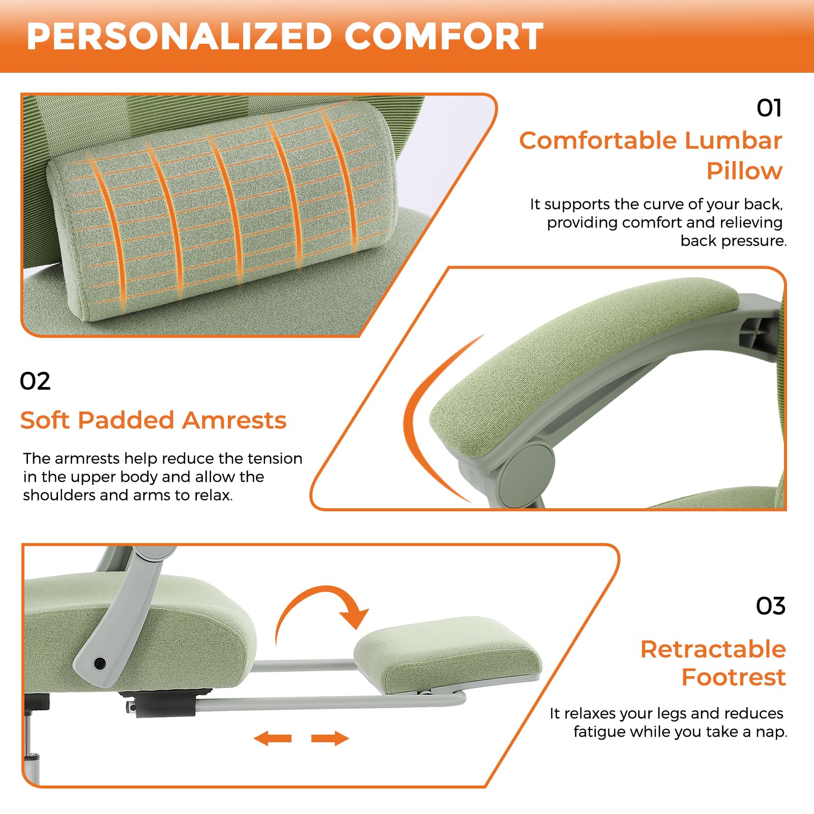 Ergonomic Office Chair, Reclining Office Chair Desk Chair with Foot Rest, High Back Computer Chair Mesh Home Office Desk Chairs with Wheels