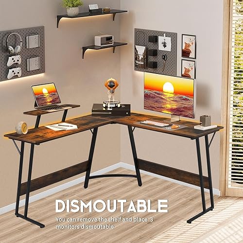 Miniatura 25 de Escritorio para juegos en forma de L con gran escritorio y espacio de almacenamiento, ideal para estudiar, trabajar y jugar, patas ajustables e