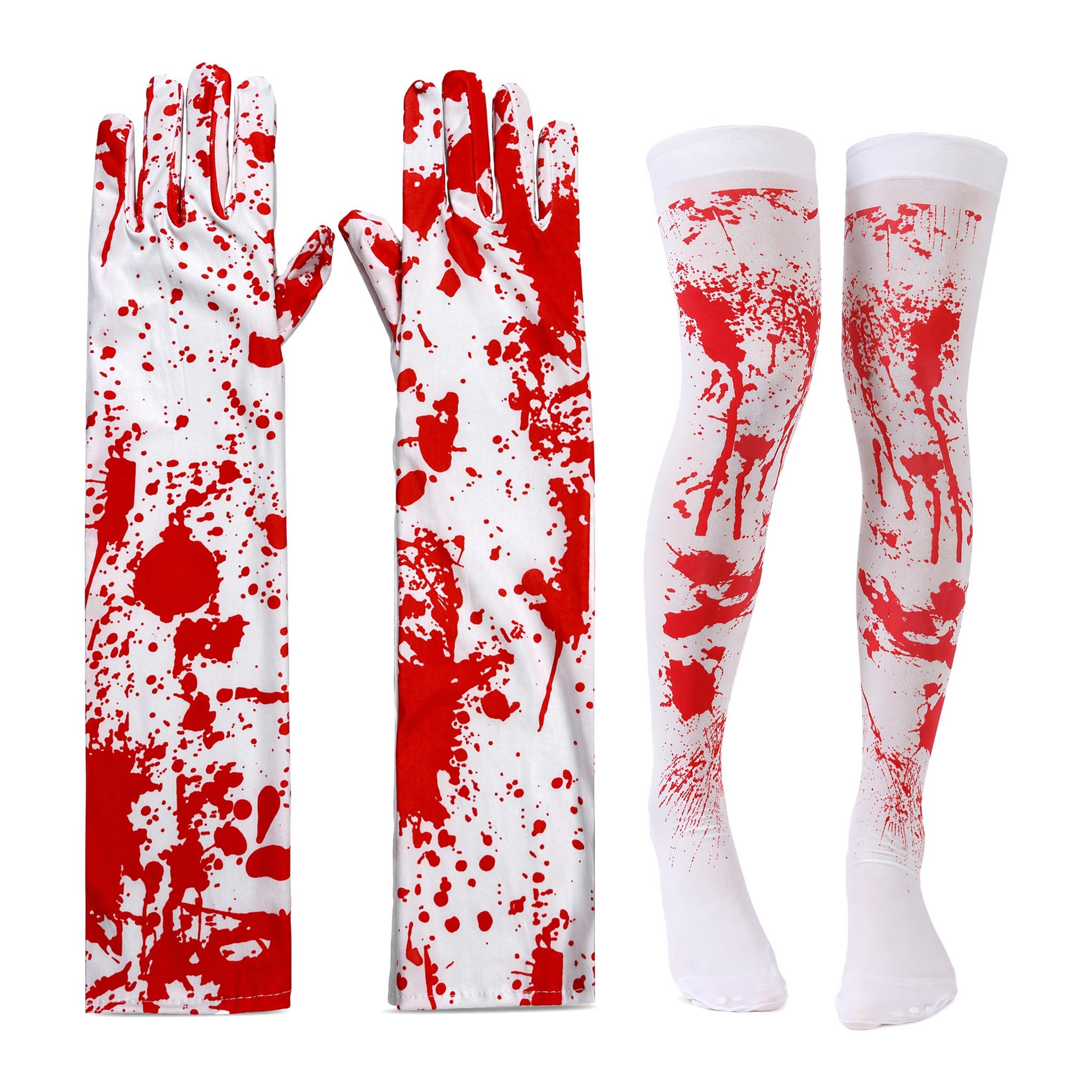 2PCS Blood Stained Tights & Gloves,Over Knee,Girls/Women Halloween Costume