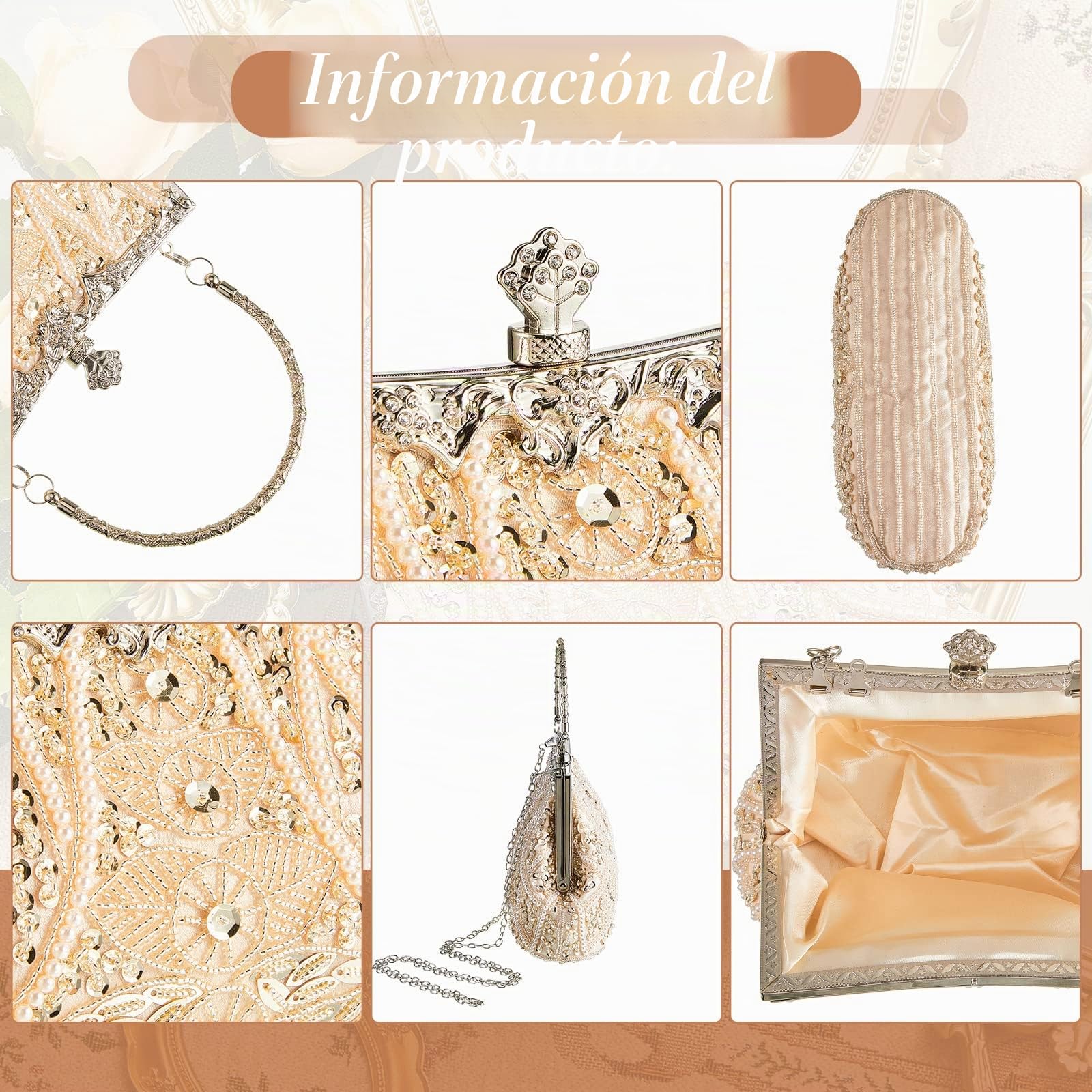 Amylove - Bolso de noche con cuentas, diseño años 20, complementos formales vintage para mujer, regalo de boda y fiesta